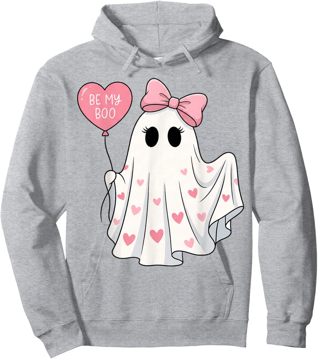 Be My Boo Cute Ghost Pink Bow and Hearts Valenween Hoodie - Hoodie | Ash