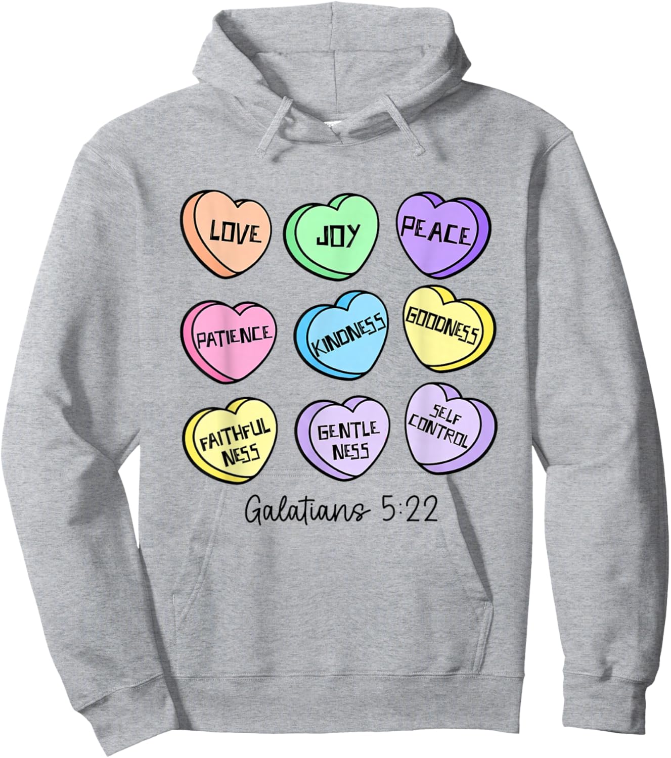 Love Joy Peace Christian Valentines Candy Heart Bible Verse Hoodie - Hoodie | Ash