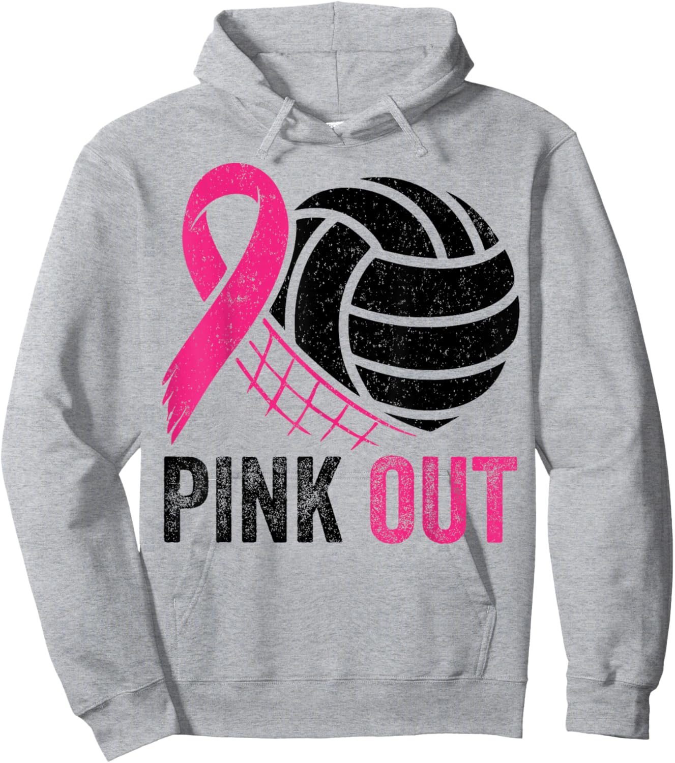 Pink Out Volleyball Breast Cancer Awareness Pink Ribbon Hoodie - Hoodie | Ash