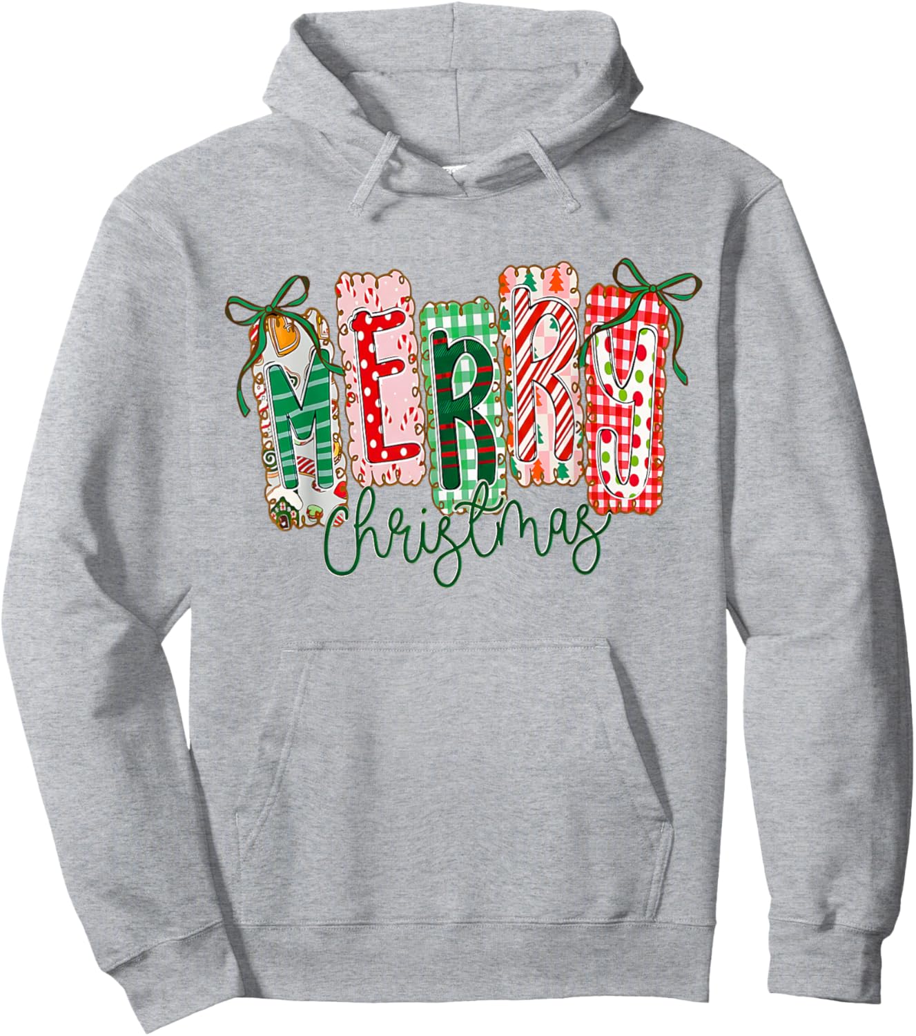 Preppy Merry Christmas Coquette Bow Pink Christmas Tree Girl Hoodie - Hoodie | Ash