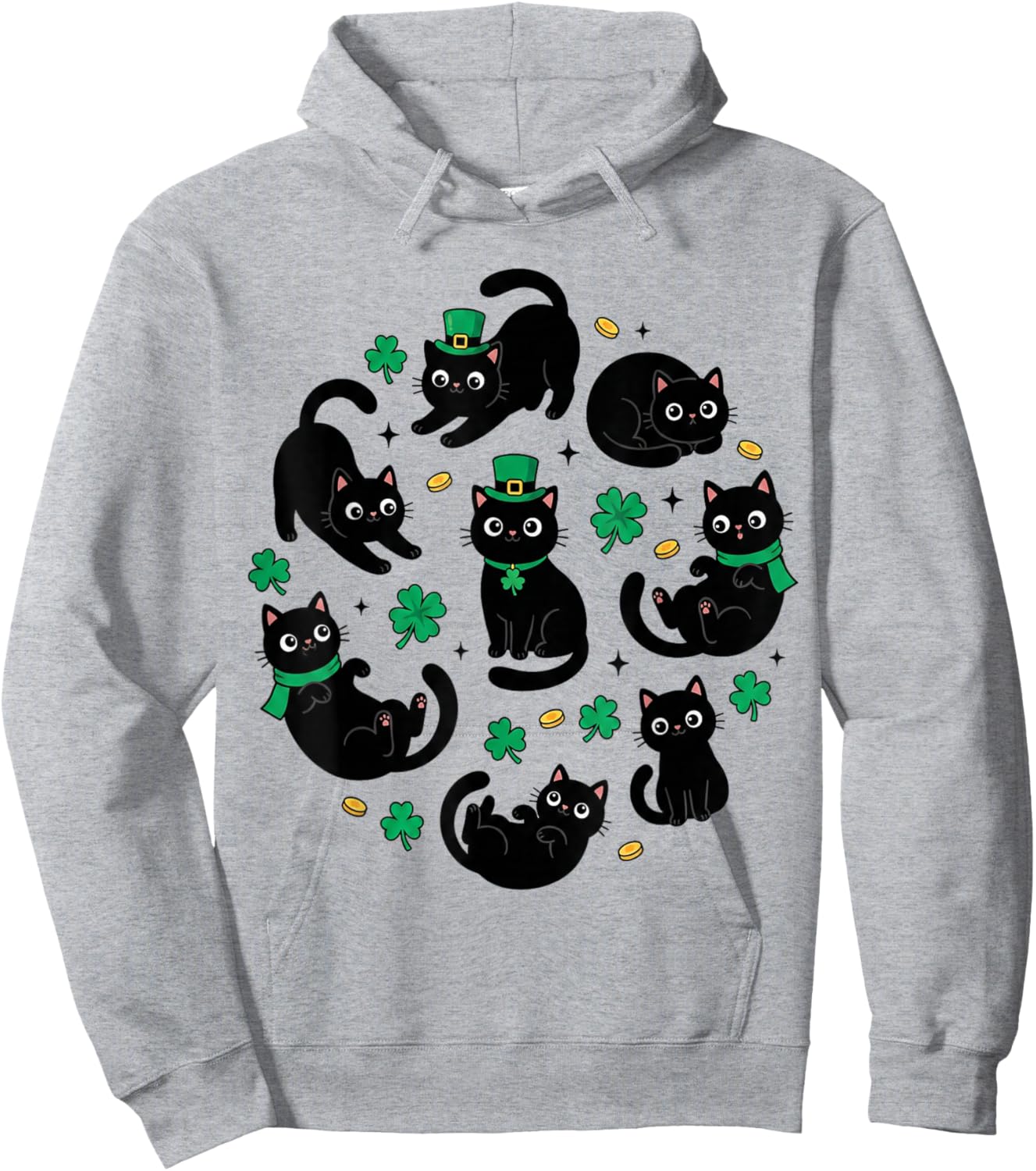Cute Cats St. Patrick Black Cat Shamrock Kitty Irish Hoodie - Hoodie | Ash