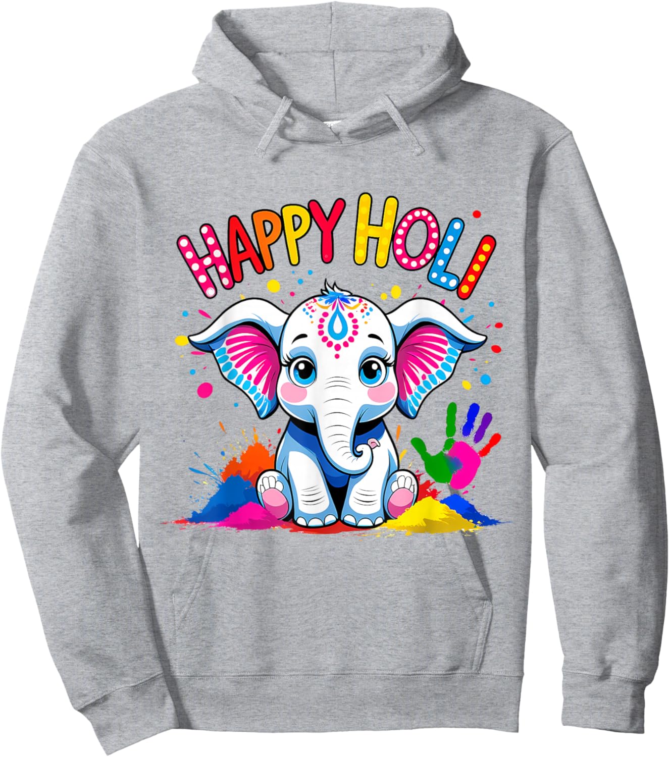 Happy Holi Kids Boys Toddler Girl India Hindu Color Elephant Hoodie - Hoodie | Ash