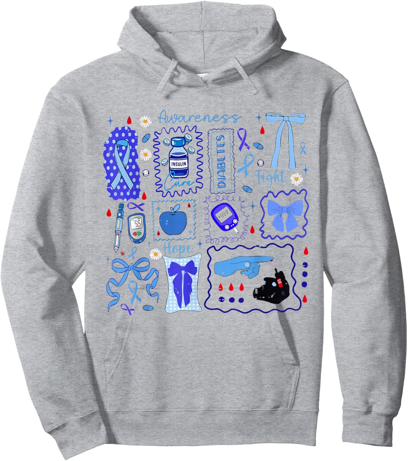 Blue Ribbon Type 1 Diabetes Awareness T1D Warrior Support Hoodie - Hoodie | Ash