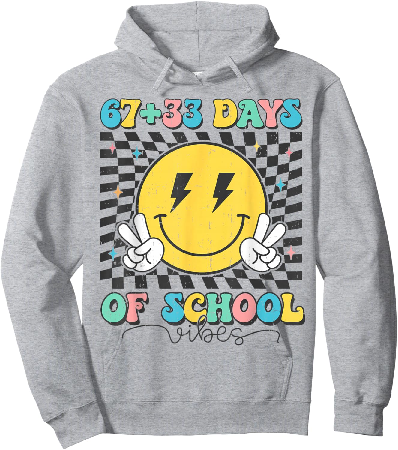 Retro Groovy 67 +33 Days of School 100th Day Kids Boys Girls Hoodie - Hoodie | Ash