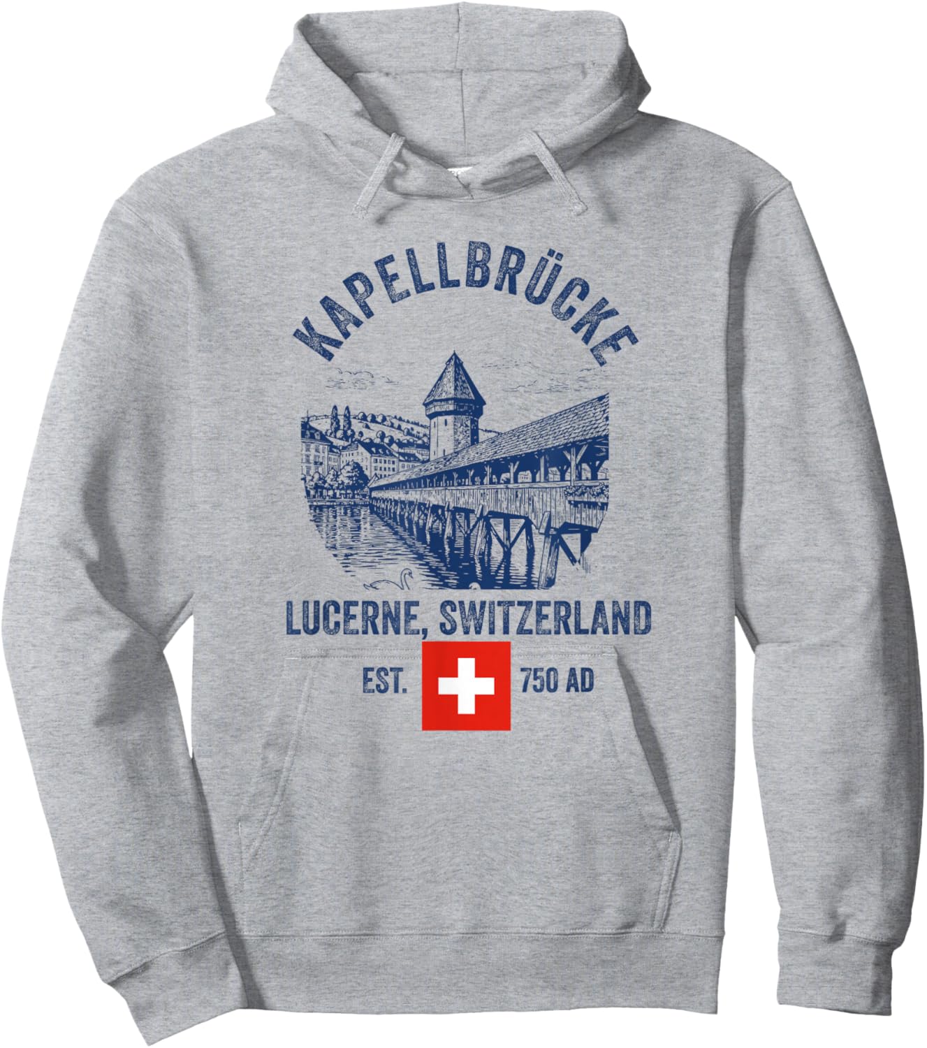 Lucerne Switzerland Flag Skyline Souvenir Bridge Chapel Hoodie - Hoodie | Ash