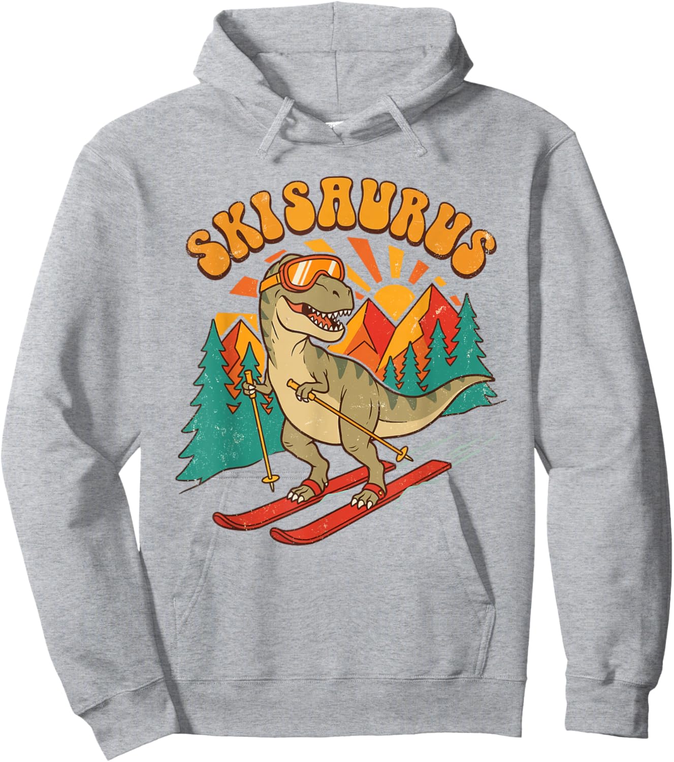 Skisaurus Skiing Dinosaur Vintage Winter Sports Hoodie - Hoodie | Ash