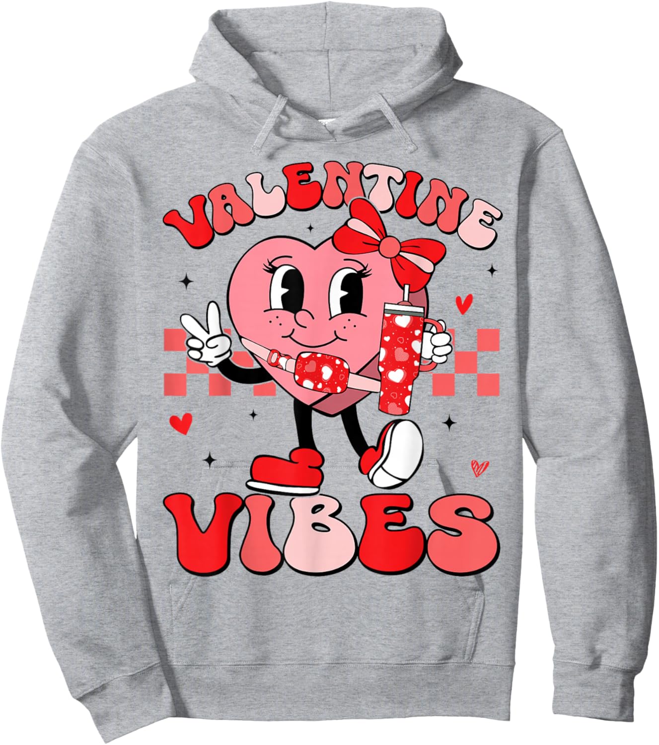 Valentine Vibes Groovy Valentines Day Shirt Women Girls Kids Hoodie - Hoodie | Ash