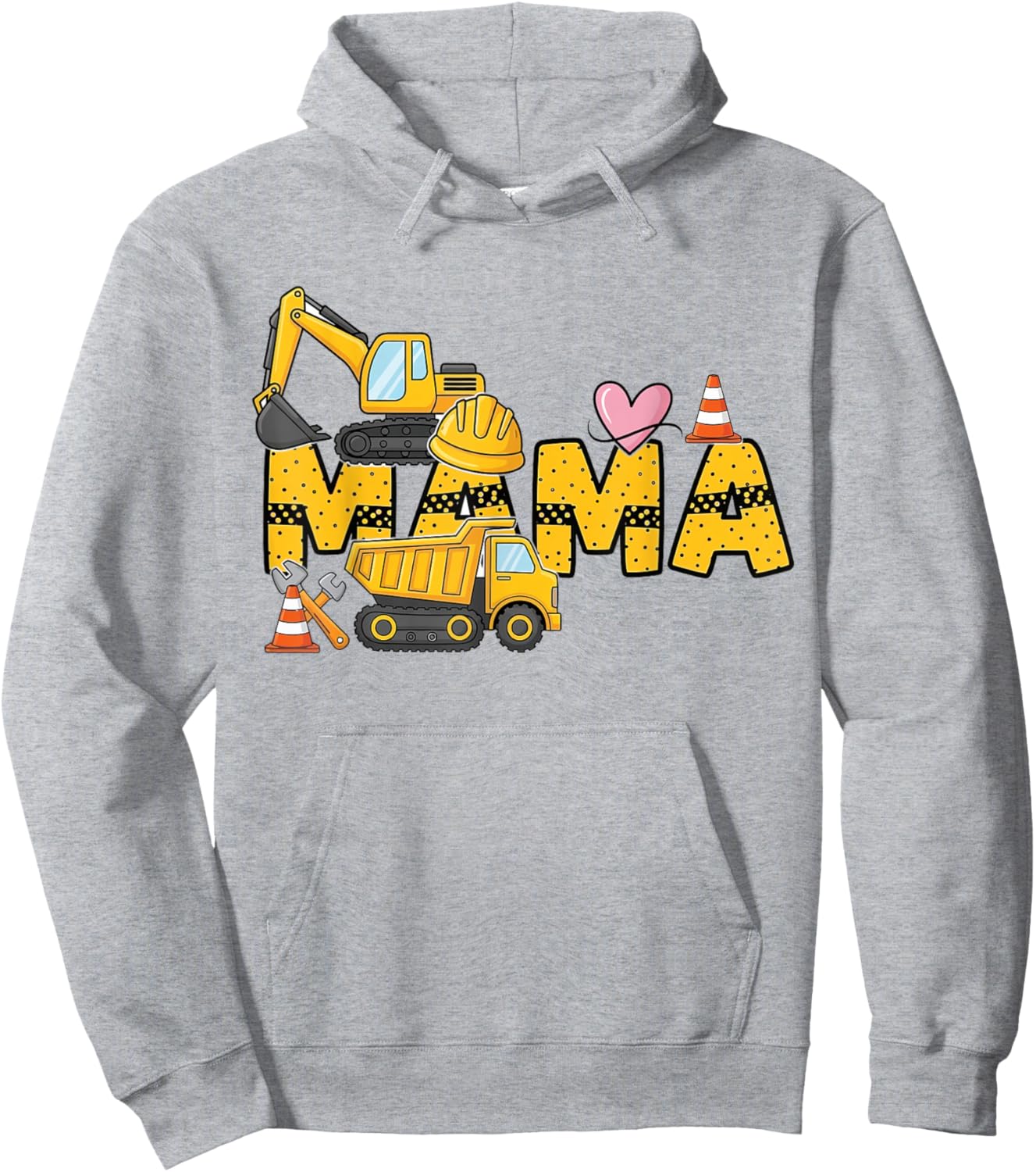 Mama Construction Crew Funny Excavator Birthday Family Hoodie - Hoodie | Ash