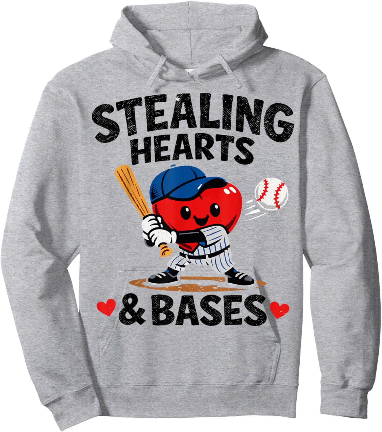 Stealing Hearts & Bases Valentine’s Day Baseball Love Hoodie - Hoodie | Ash