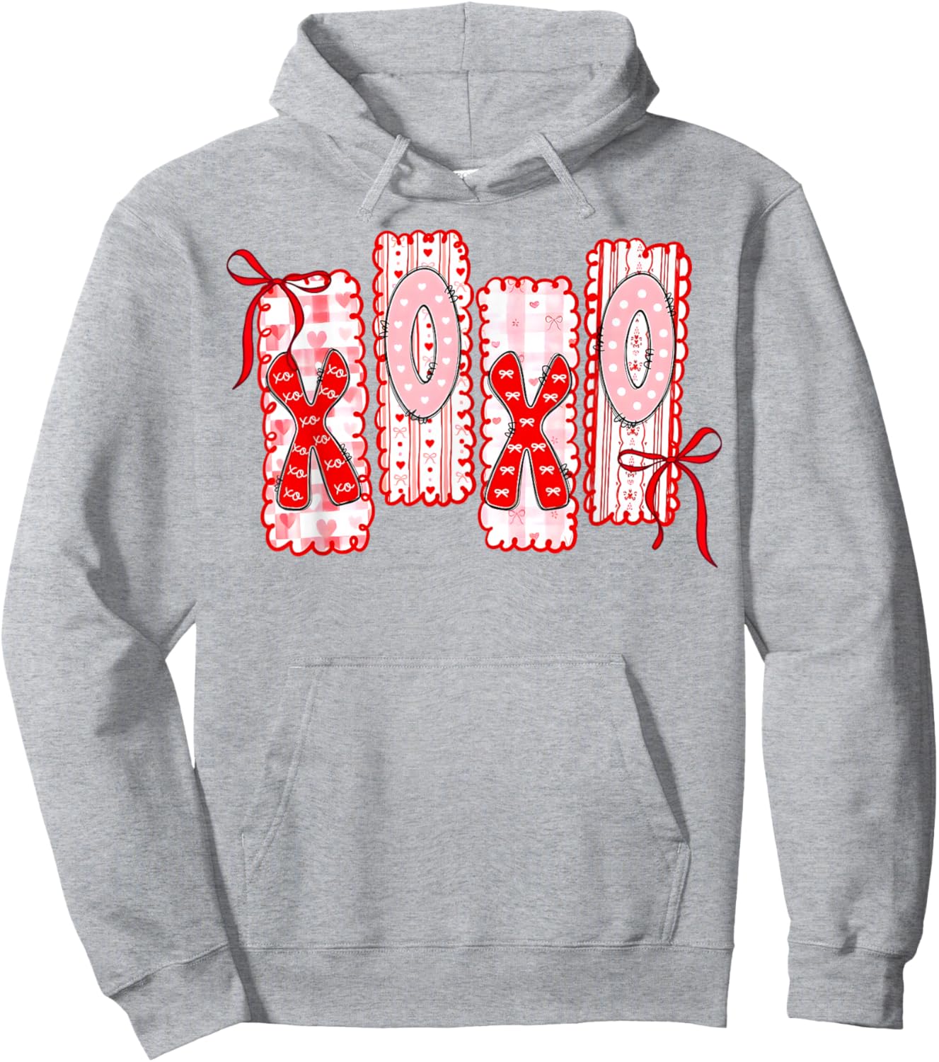Coquette Valentine XOXO Funny Valentine Red Bow Hearts Lover Hoodie - Hoodie | Ash