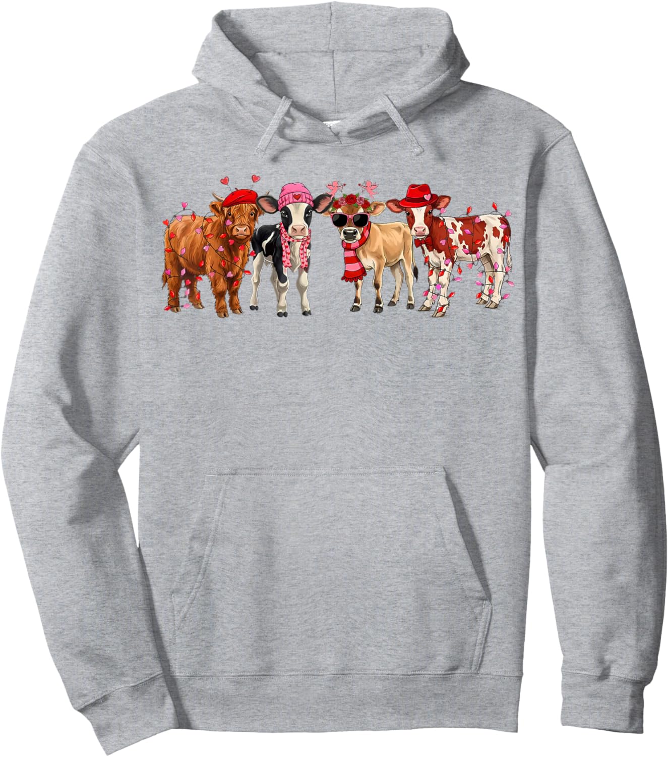 Western Heifer Valentine Cupid Cow with Hearts Women Girls Hoodie - Hoodie | Ash