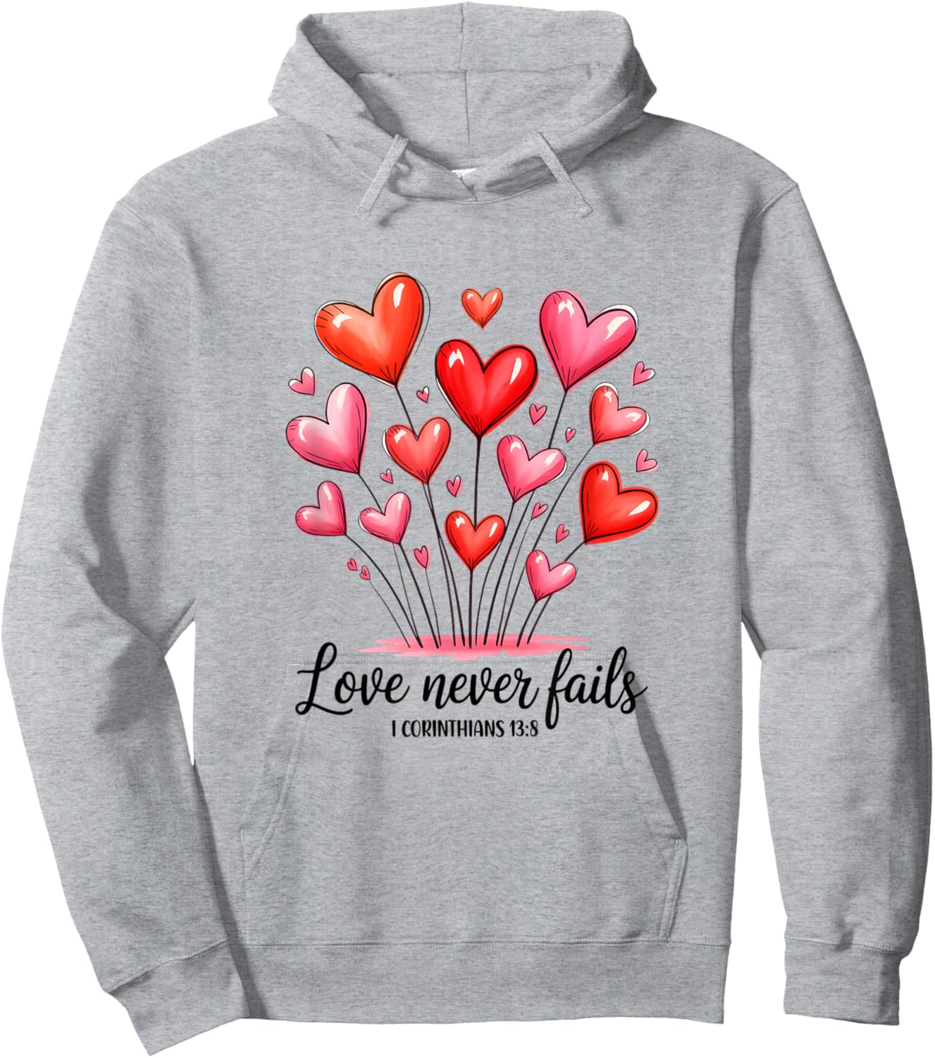 Love Never Fails Valentines Christian Religious Bible Verse Hoodie - Hoodie | Ash