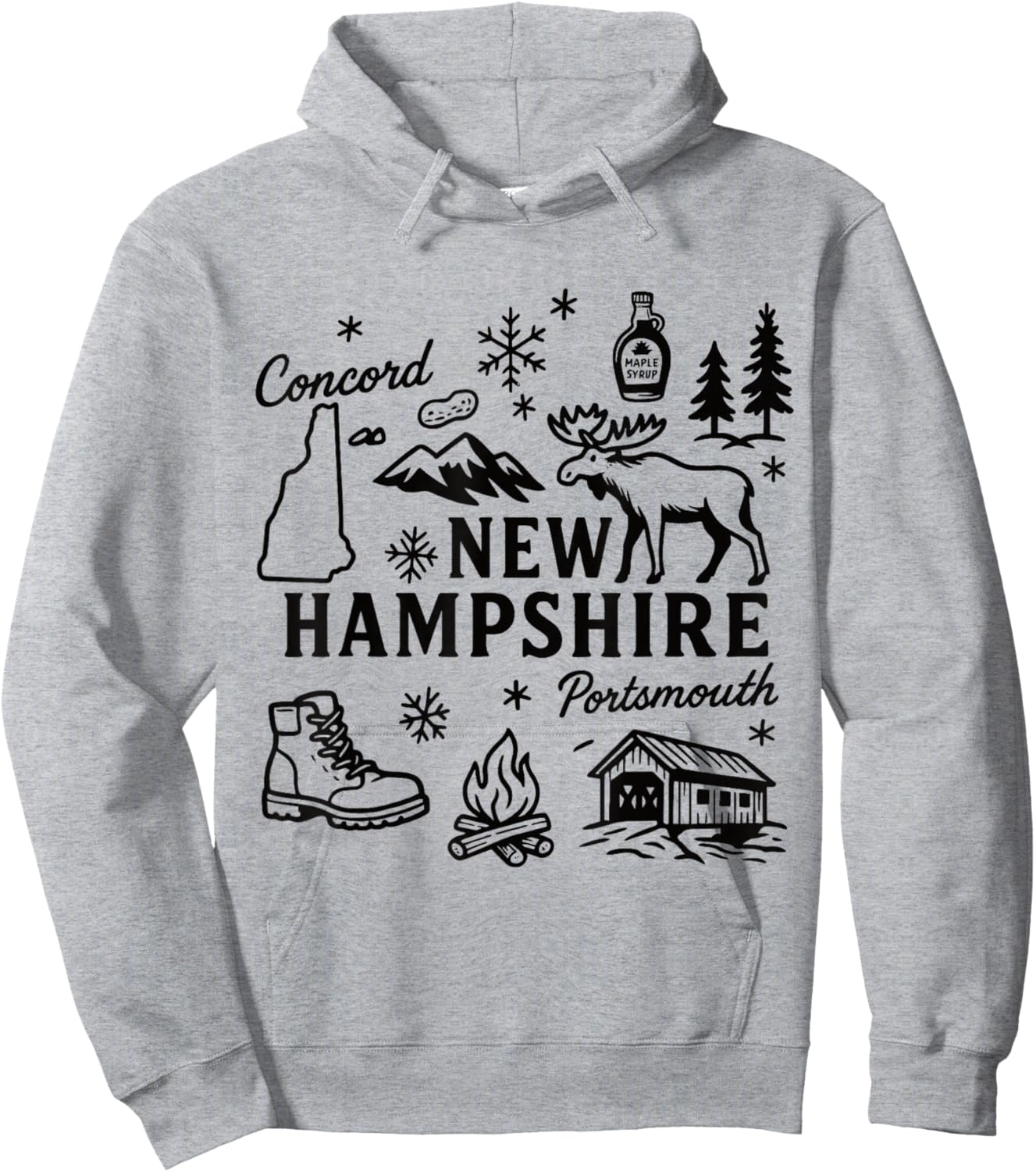 New Hampshire USA State Symbols Vintage Souvenir Cute Doodle Hoodie - Hoodie | Ash