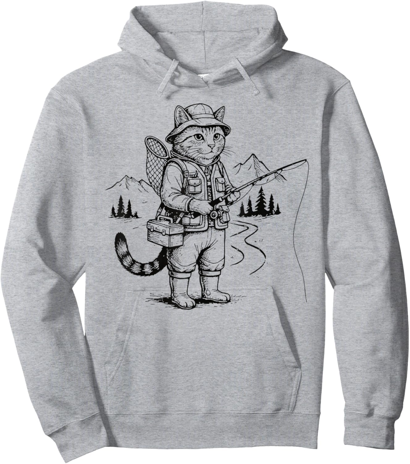 Fish Cat Fisherman Hoodie - Hoodie | Ash
