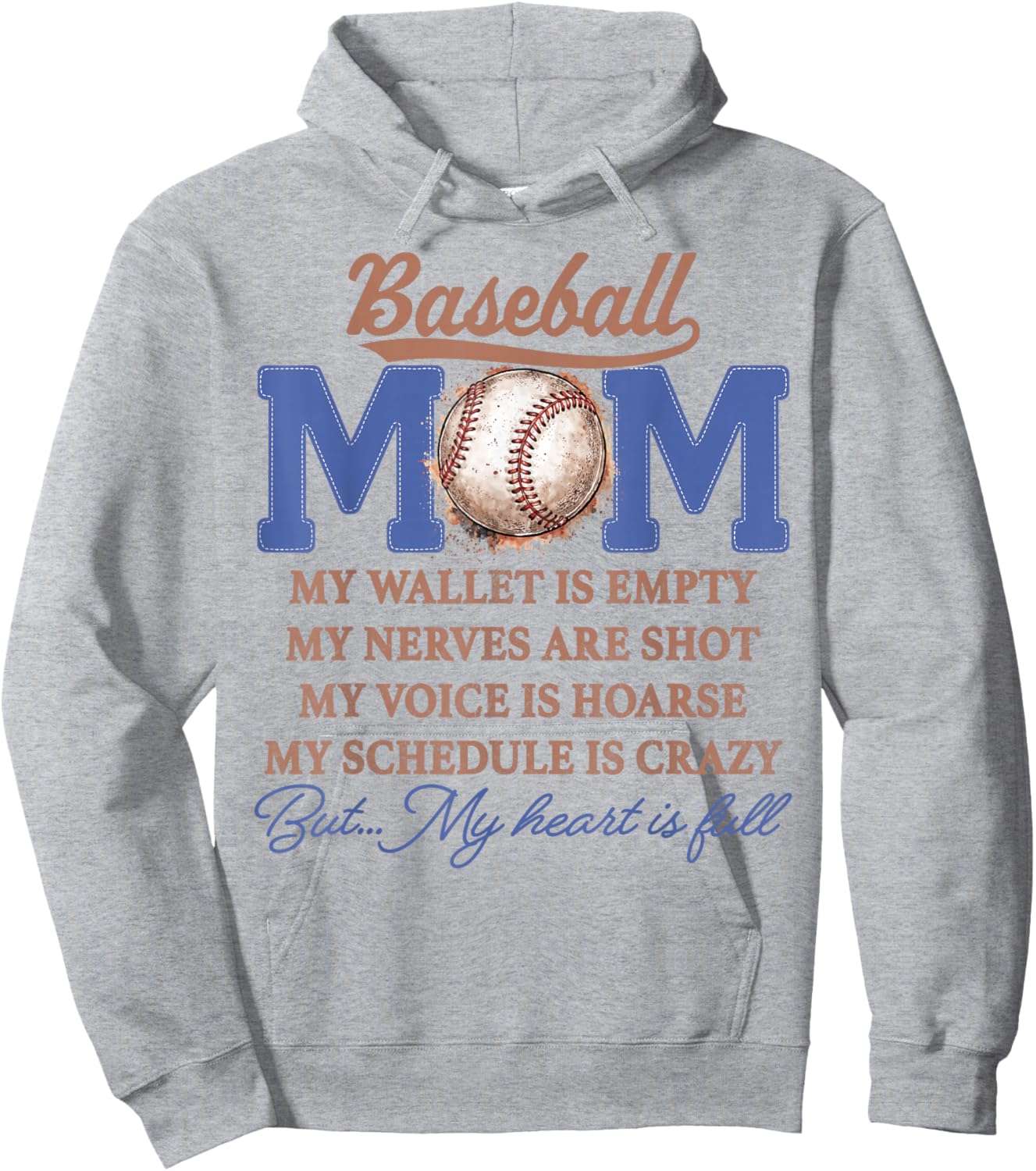 Baseball Mom My Wallet is Empty My Heart is Full Hoodie - Hoodie | Ash