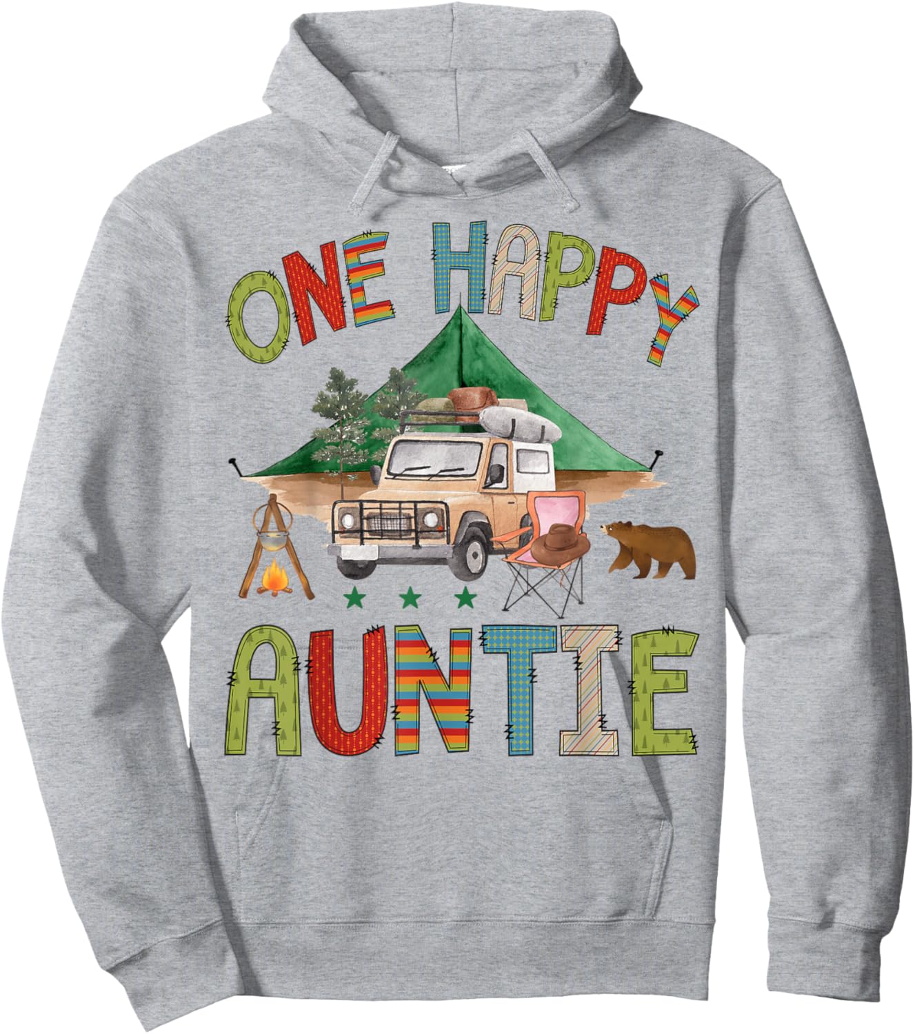 One Happy Auntie Camper 1st Birthday Boy Camping Bear Hoodie - Hoodie | Ash