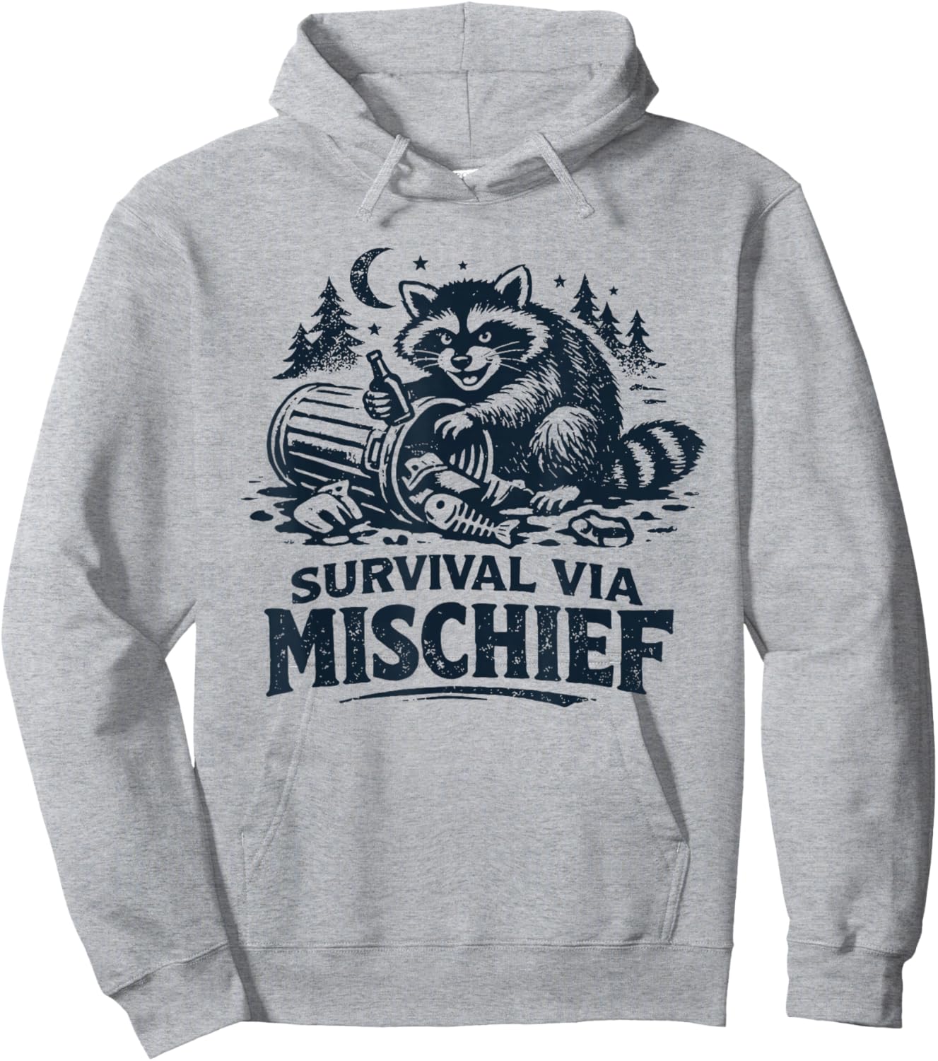 Survival Via Mischief Funny Raccoon Hoodie - Hoodie | Ash