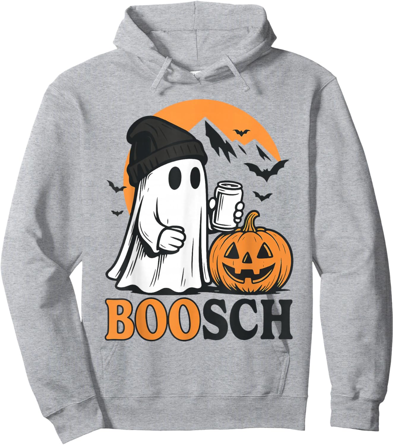 Boosch Ghost Beer Drinking Pumpkin Halloween Party Night Hoodie - Hoodie | Ash