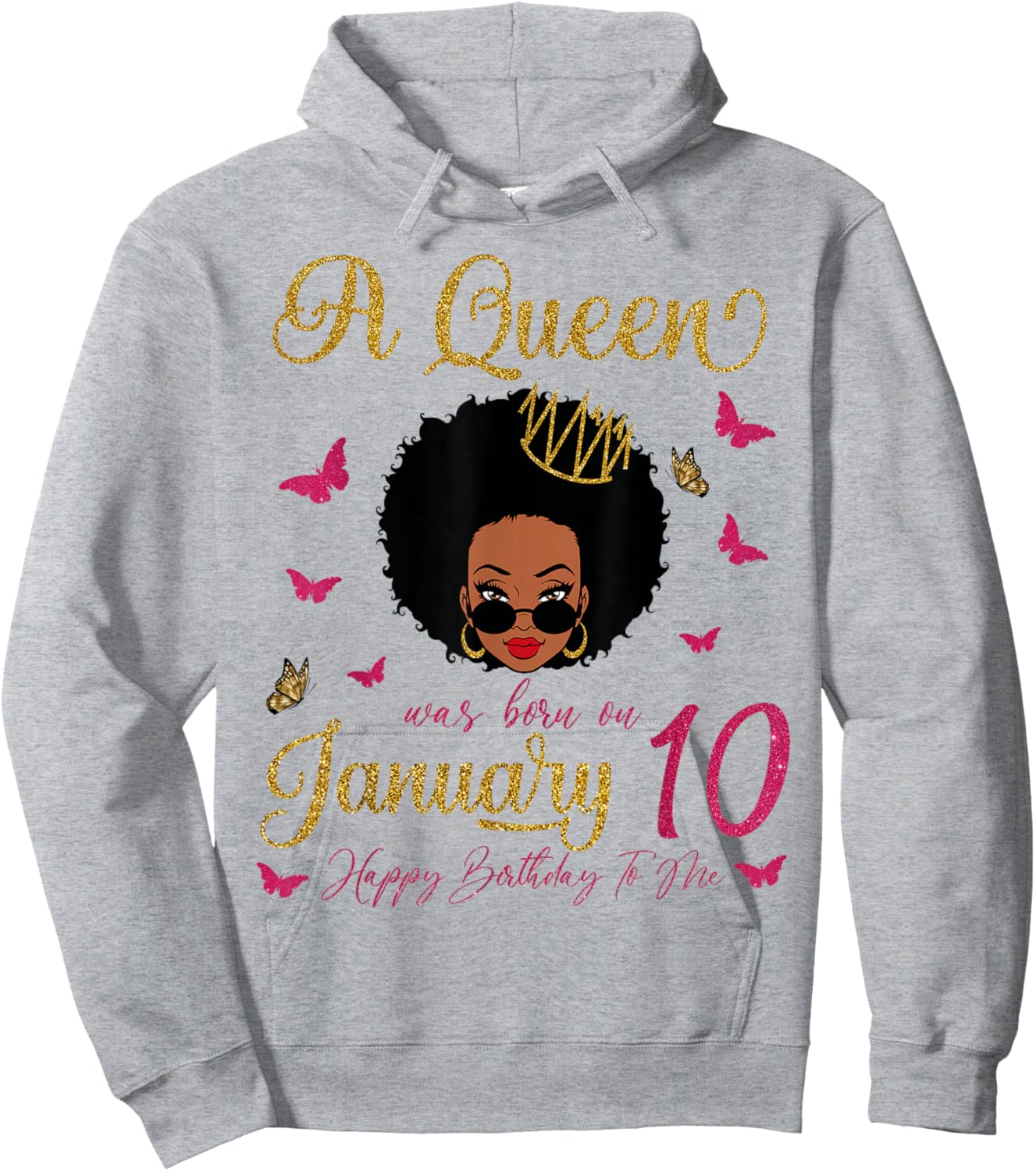 A Queen was Born On January 10 Black Queen Afro Hair Queen Hoodie - Hoodie | Ash