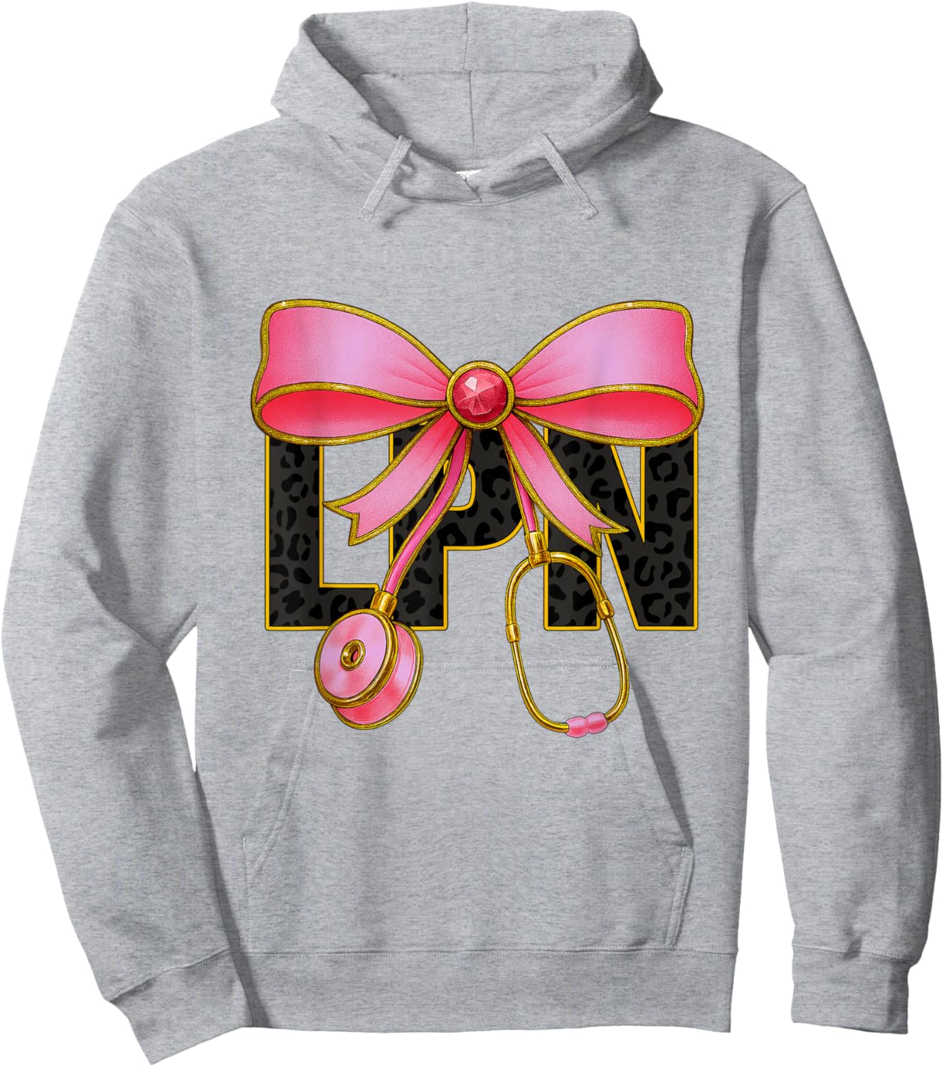 LPN Nurse Coquette Bow Leopard Print Stethoscope Nurses Hoodie - Hoodie | Ash