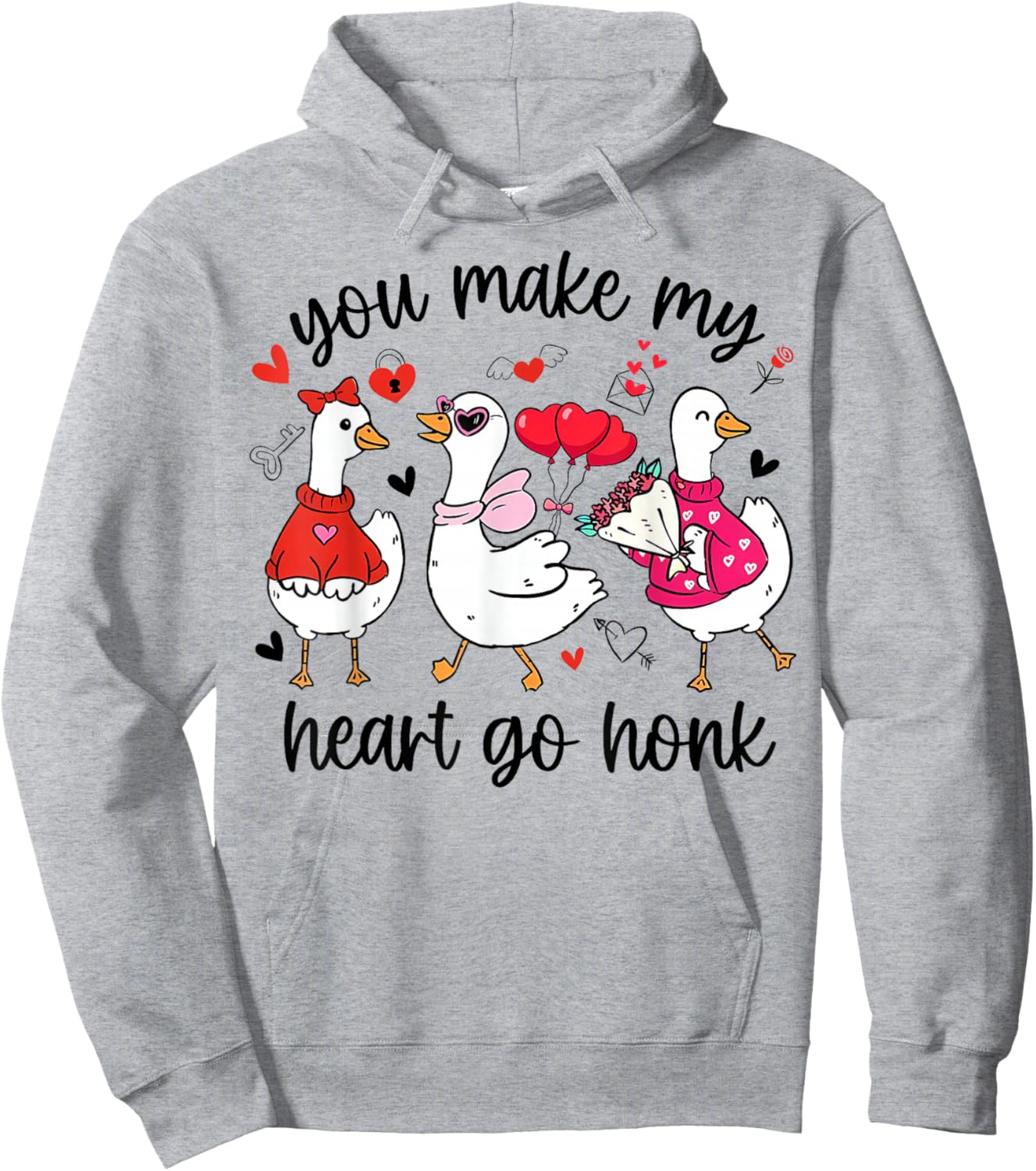 You Make My Heart Go Honk Funny Silly Valentine Goose Hoodie - Hoodie | Ash