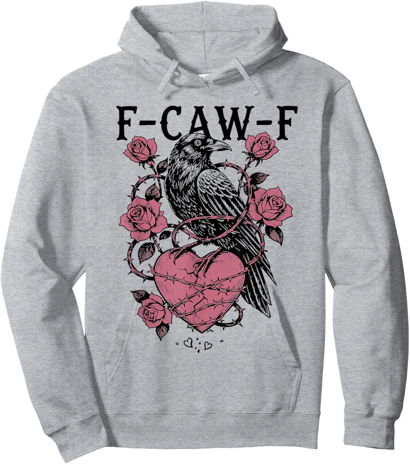F-Caw-F Gothic Crow Valentine Heart Rose Hoodie - Hoodie | Ash