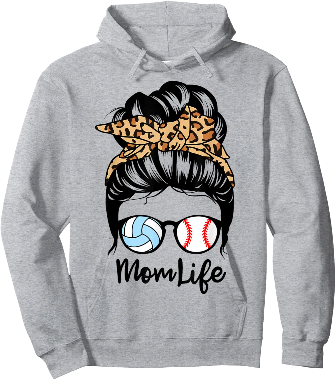 Mom Life Messy Bun Hair Funny Baseball Volleyball Player Mom Hoodie - Hoodie | Ash