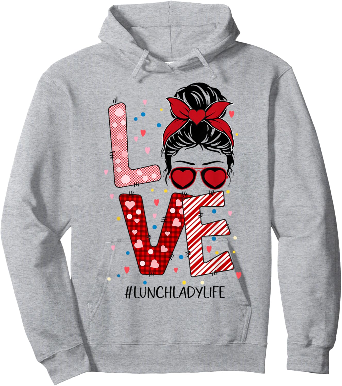 Messy Bun Love Lunch Lady Valentine's Day Hoodie - Hoodie | Ash