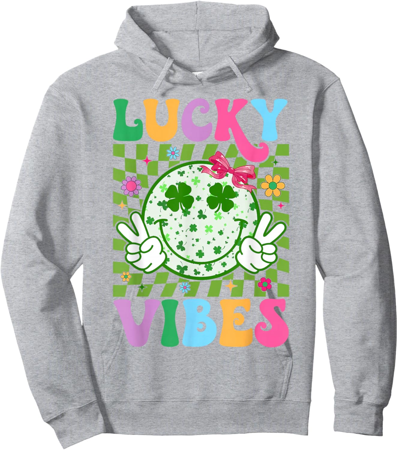 Groovy St Patricks Day Lucky Vibes Shamrock Women Girls Kids Hoodie - Hoodie | Ash