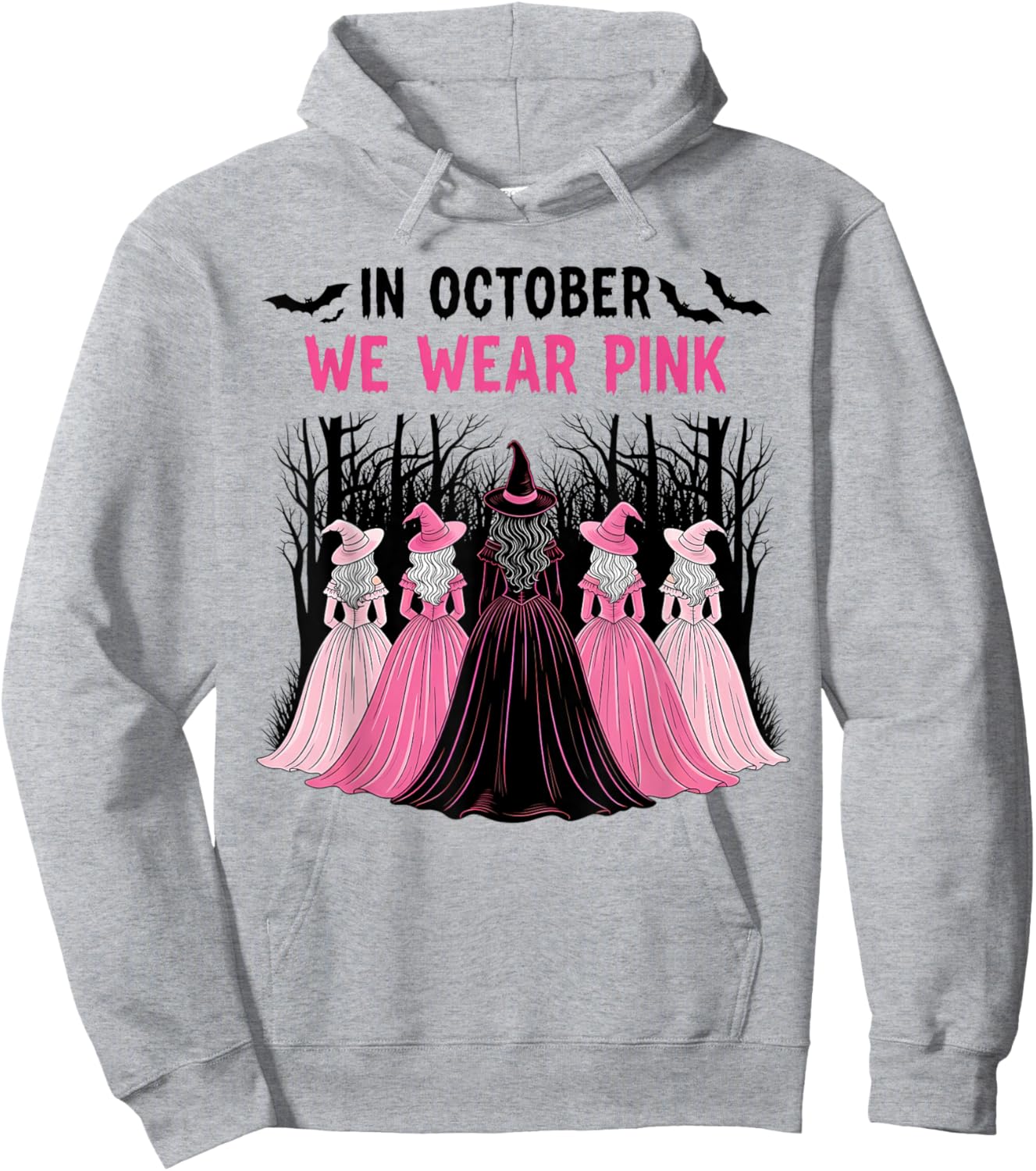 in October We Wear Pink Halloween Breast Cancer Awareness Hoodie - Hoodie | Ash