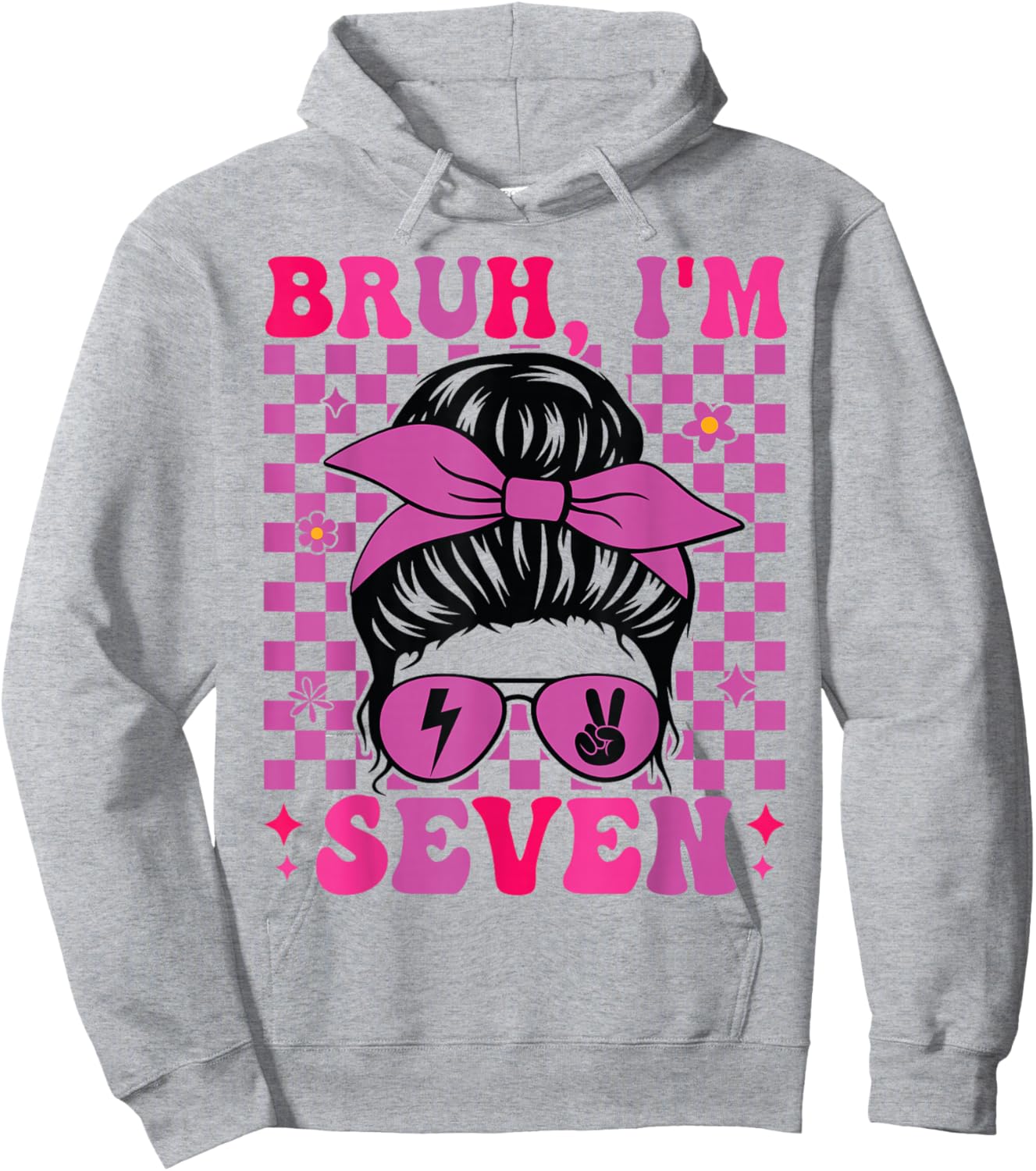Bruh I'm Seven 7 7th Birthday Girls Groovy 7 Years Old Hoodie - Hoodie | Ash