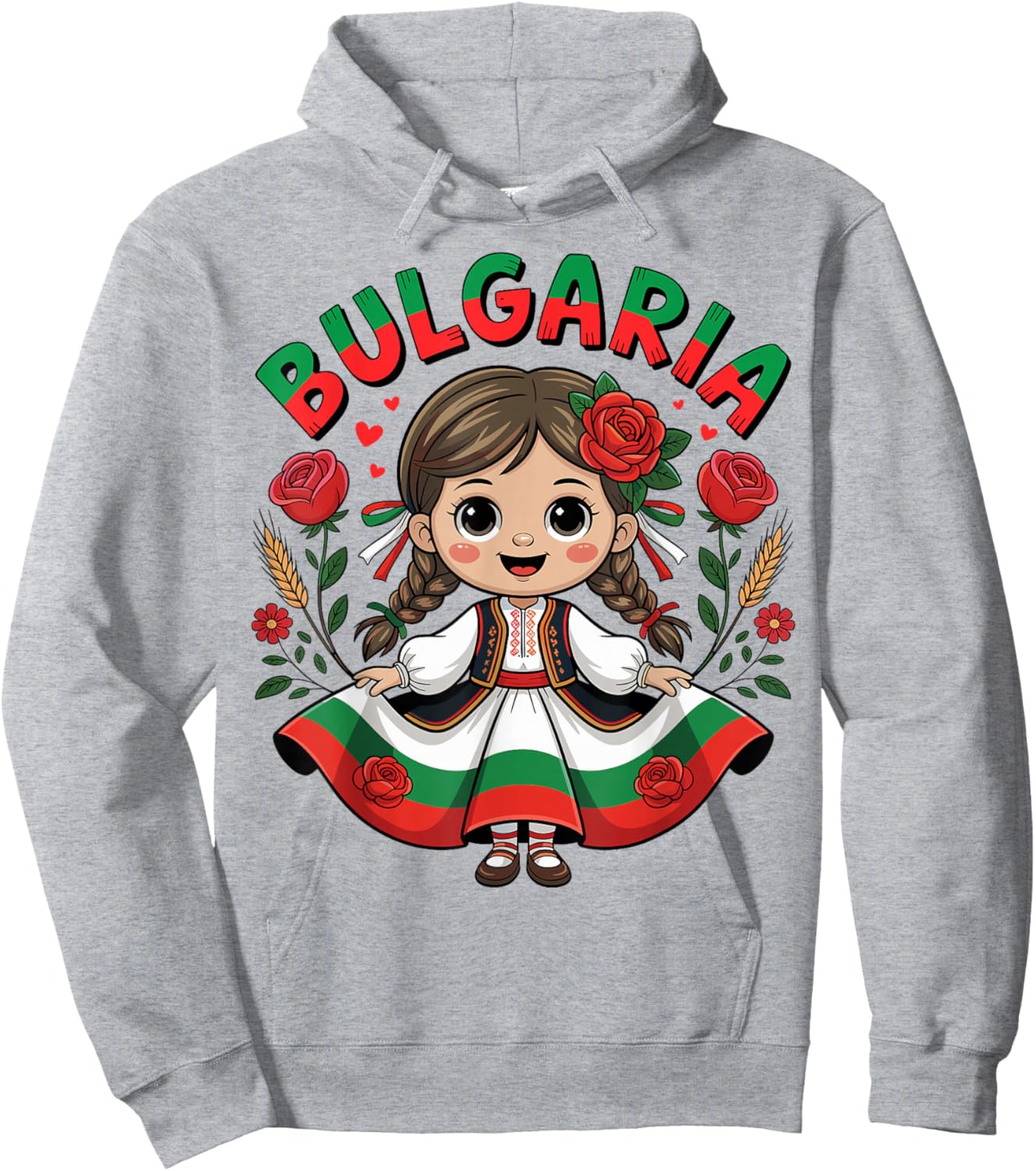 Cute Bulgarian Girl in Traditional Folk Dress for Kids Hoodie - Hoodie | Ash