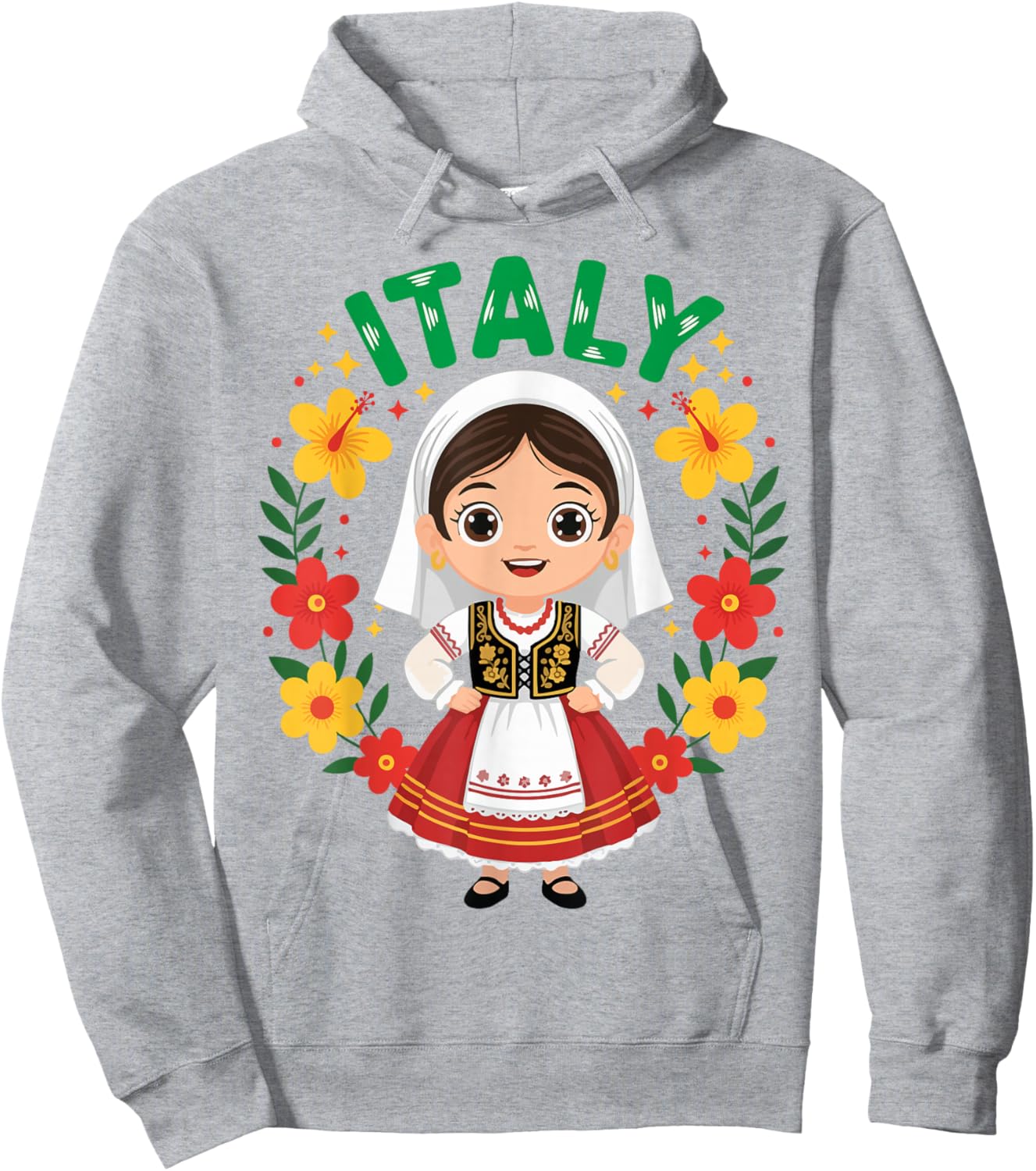 Italy Italian Girl Traditional Dress Outfit Heritage Flowers Hoodie - Hoodie | Ash