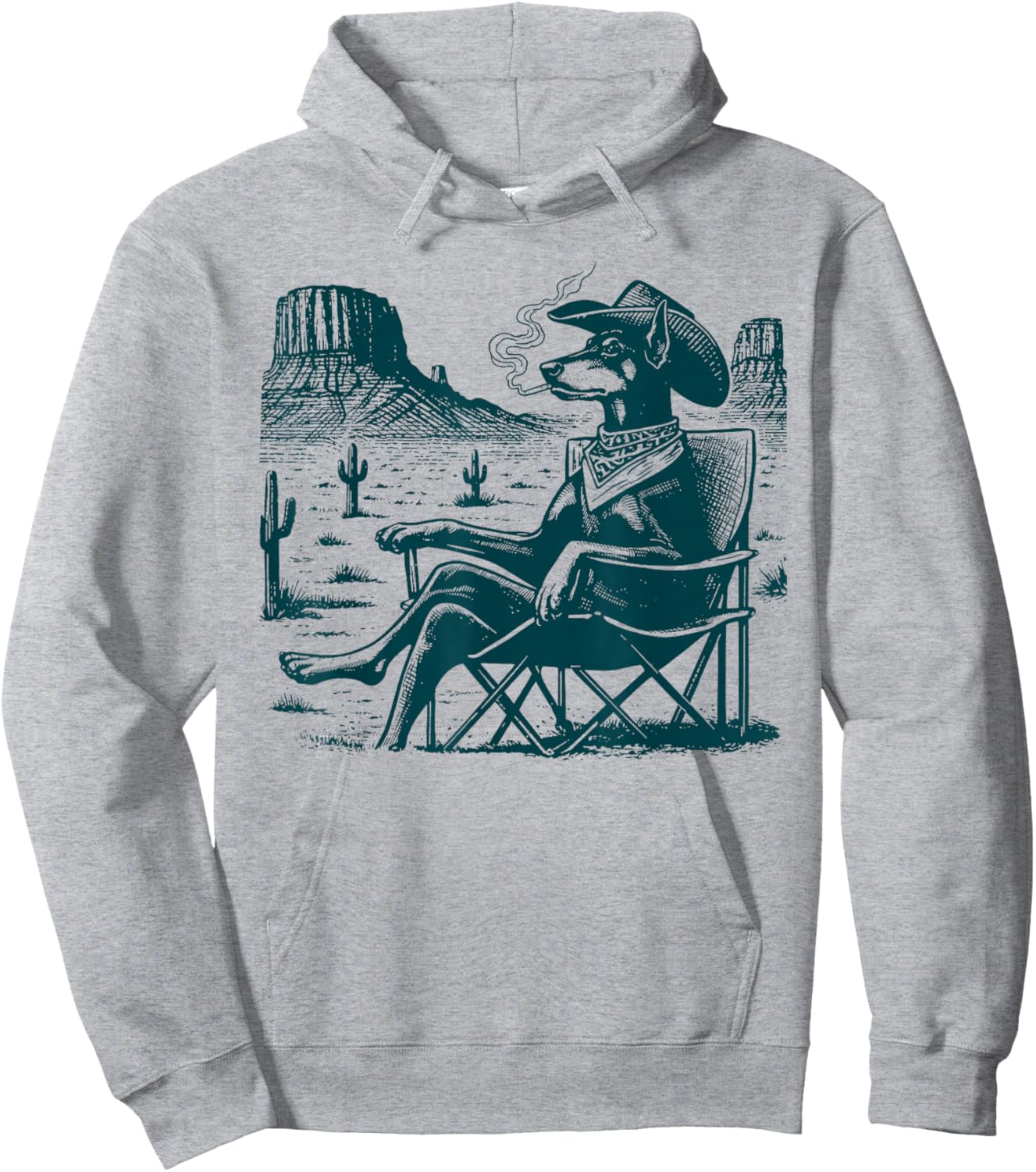 Doberman Dog Smoking with UFO Western Cowboy Dog Hoodie - Hoodie | Ash