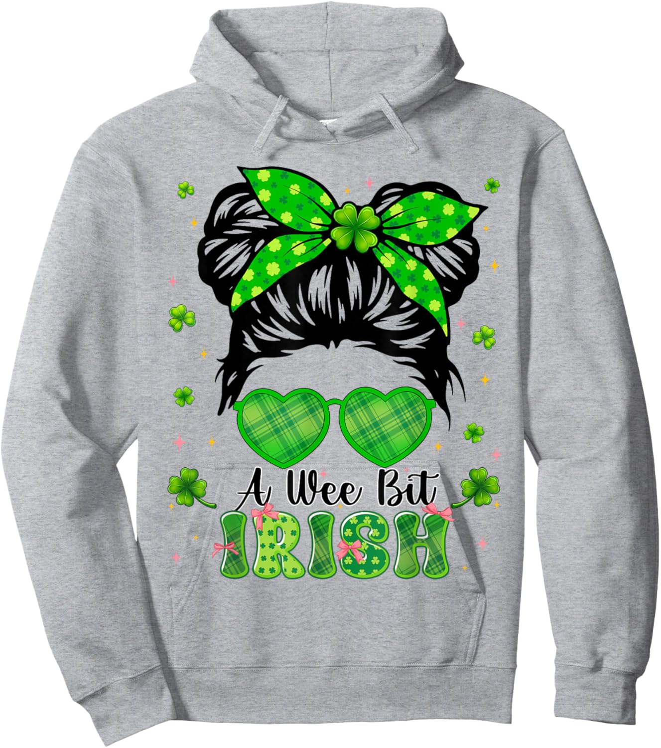 A Wee Bit Irish Messy Bun Shamrock St Patricks Irish Girl Hoodie - Hoodie | Ash