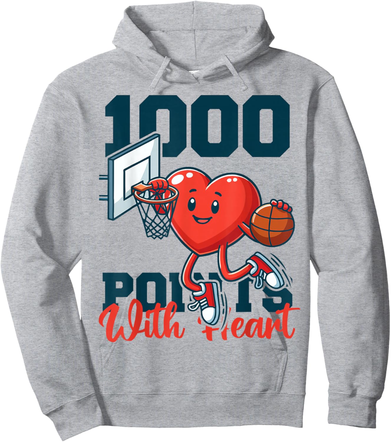 1000 Points Basketball Scorer Heart Ball Basketball Player Hoodie - Hoodie | Ash