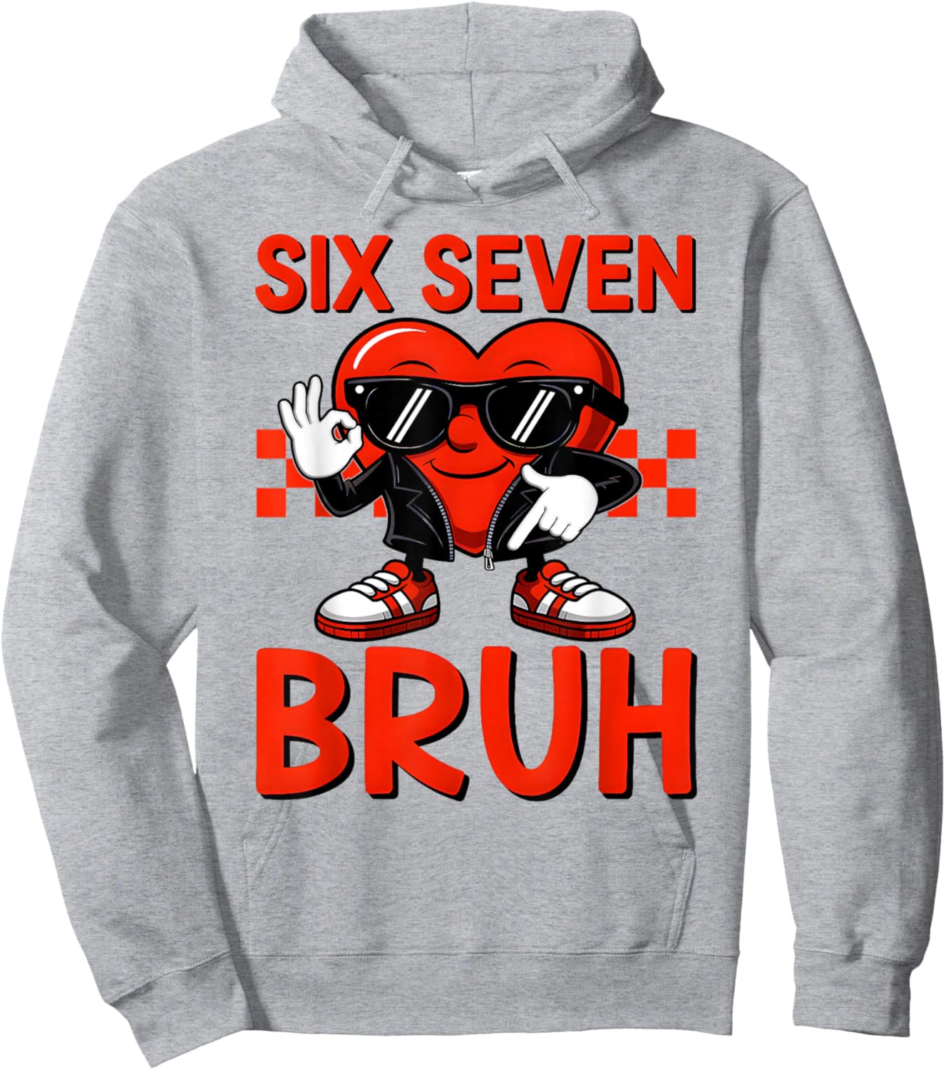 Funny Six Seven Bruh Boys Kids Valentines Day Heart 67 Meme Hoodie - Hoodie | Ash