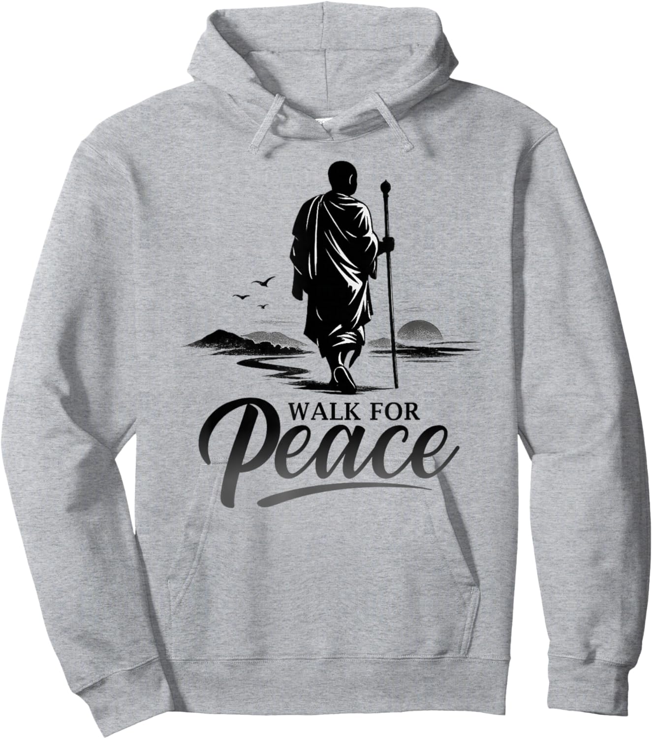 Retro Walk for Peace Monks with Aloka Dog Minimalist Zen Art Hoodie - Hoodie | Ash