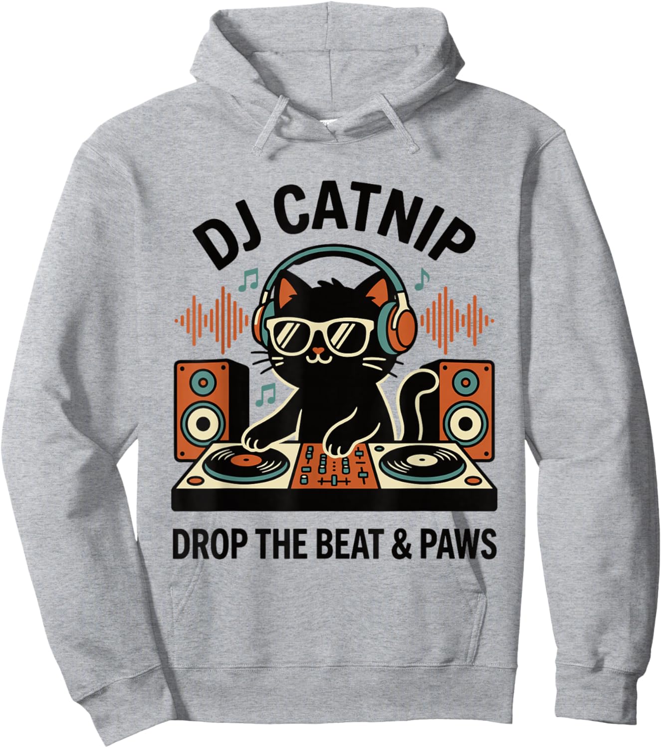 DJ Catnip Drop The Beat & Paws Funny Cat DJ Headphones Vinyl Hoodie - Hoodie | Ash