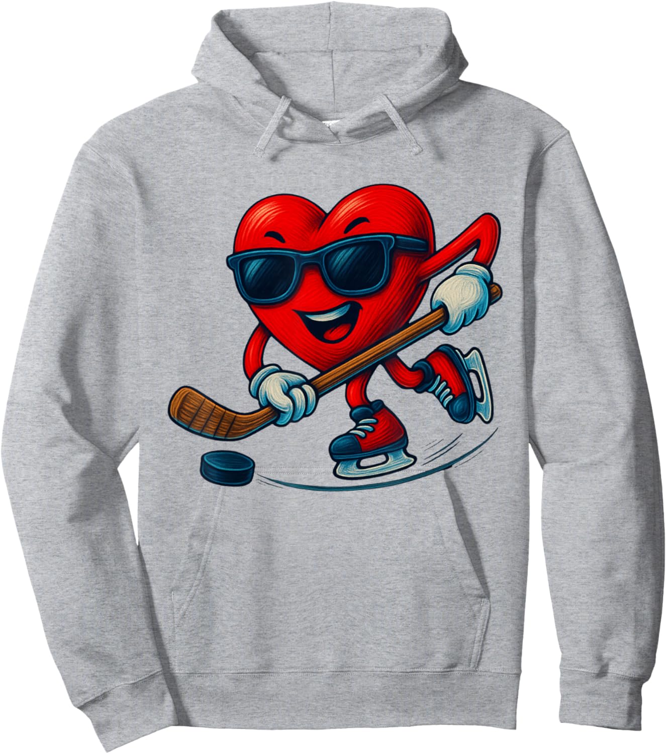 Valentines Day Ice Hockey Funny Red Heart Love Boys Kids Hoodie - Hoodie | Ash