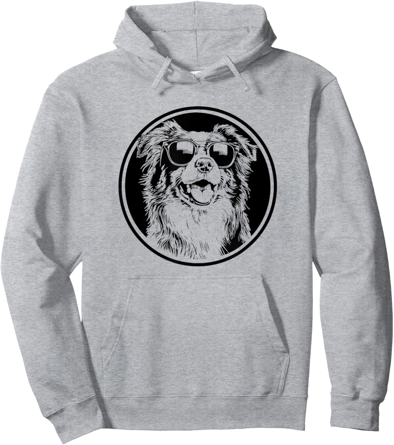 Round Black Logo Blue Merle Australian Shepherd Lover Hoodie - Hoodie | Ash