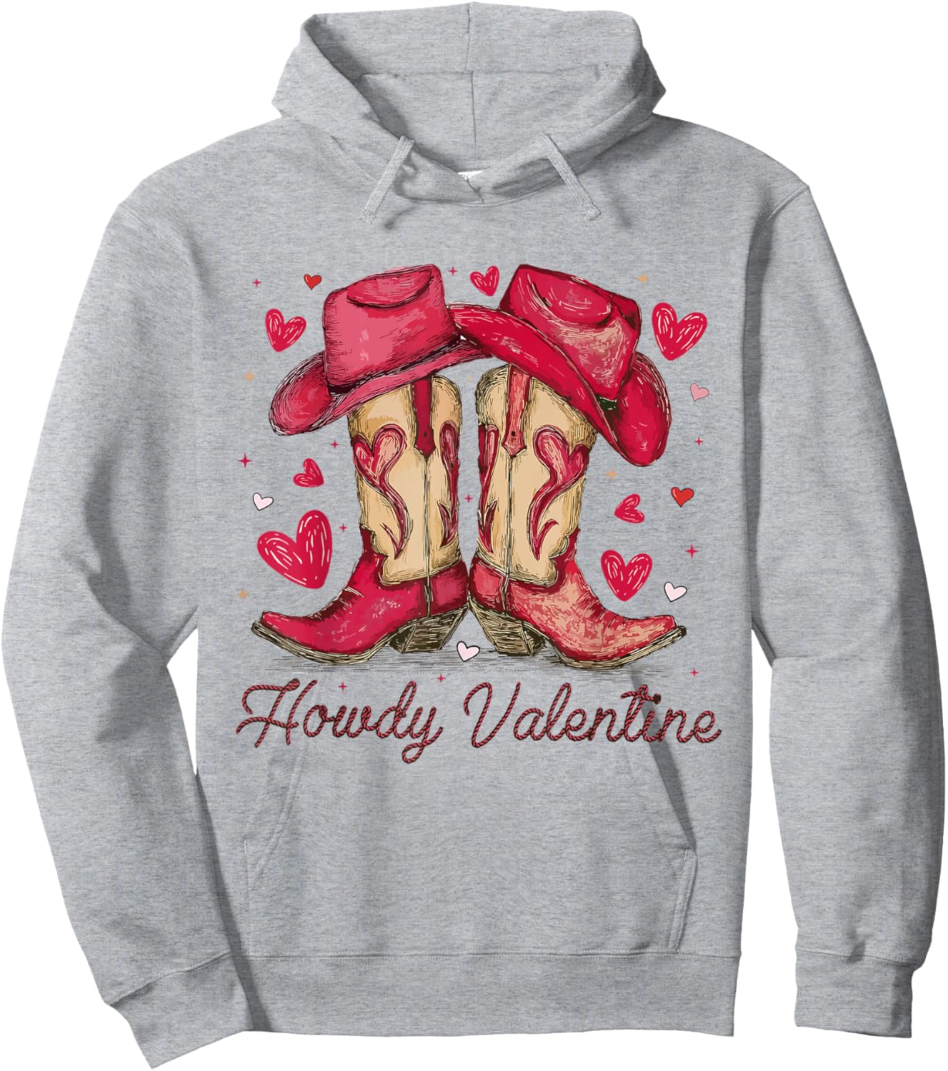 Retro Howdy Valentine Western Boots Cowboy Cowgirl Love XOXO Hoodie - Hoodie | Ash