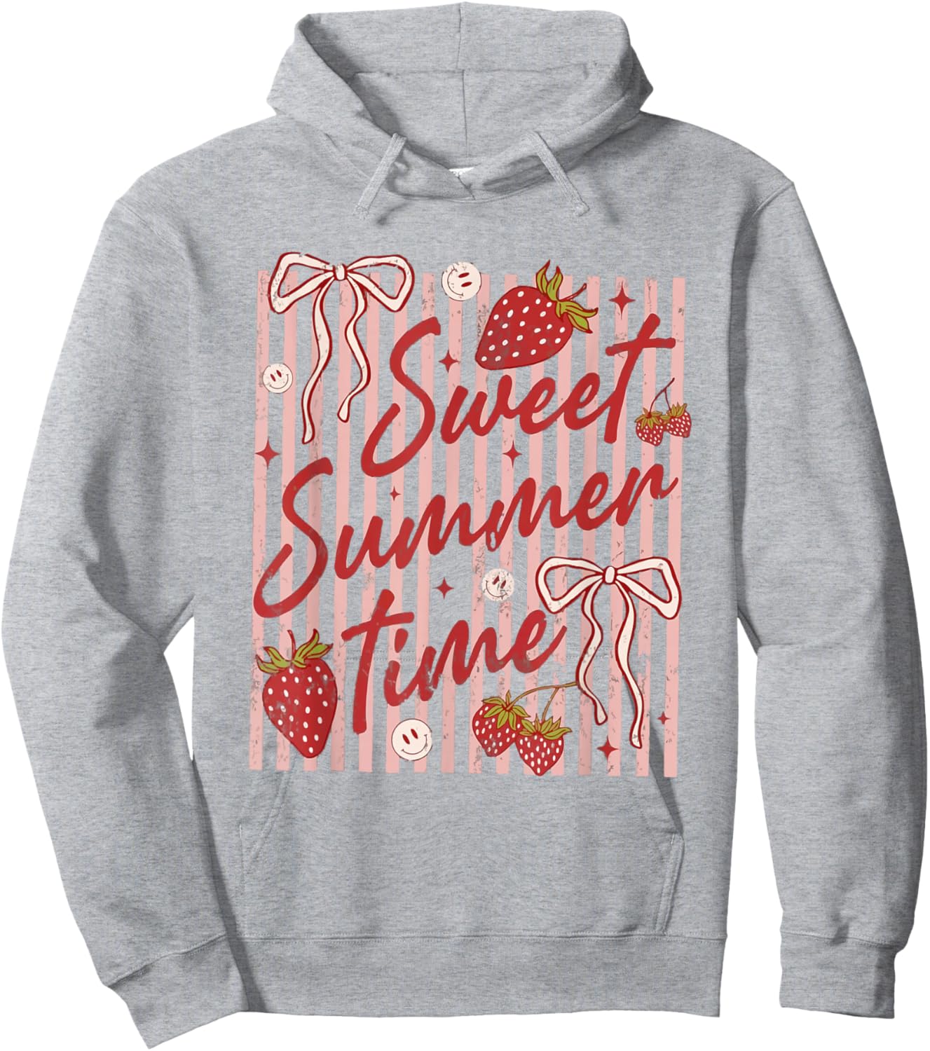 Retro Striped Sweet Summer Time Vacation Funny Strawberry Hoodie - Hoodie | Ash