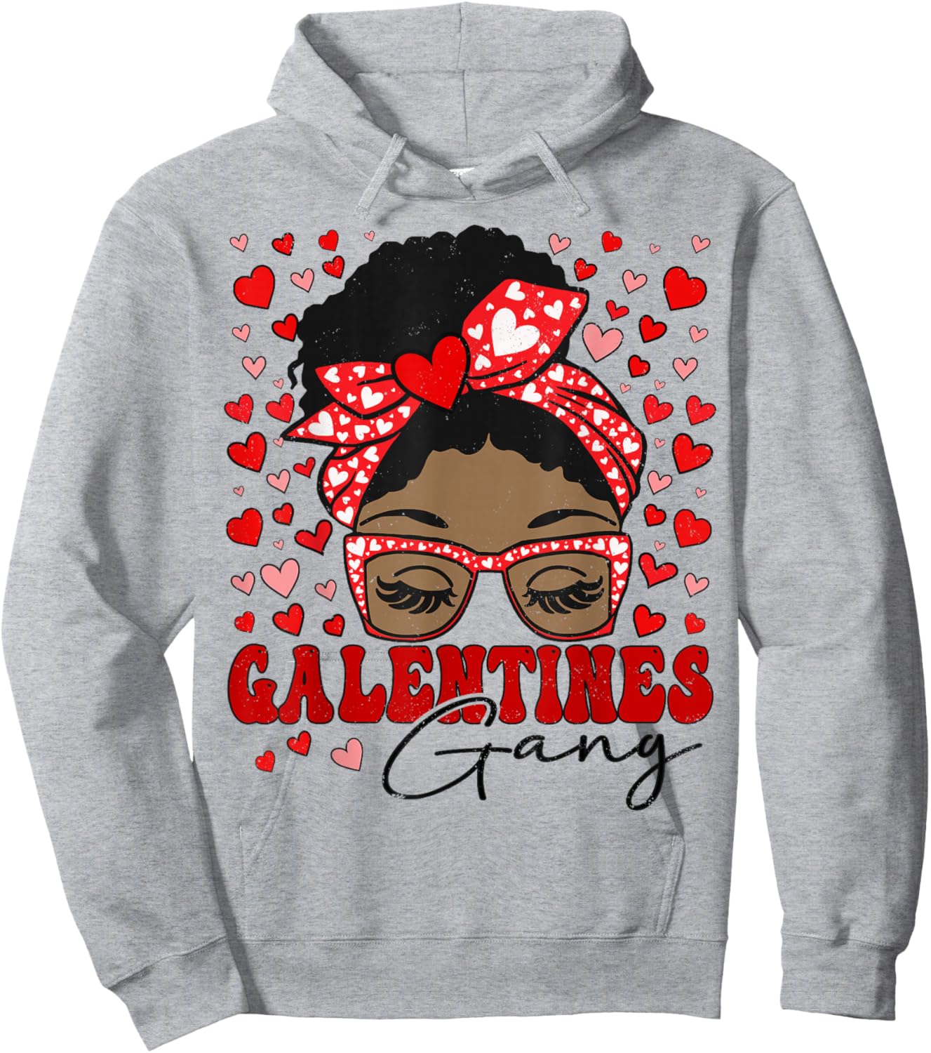 Galentines Gang Black Women Messy Bun Afro Galentine's Day Hoodie - Hoodie | Ash