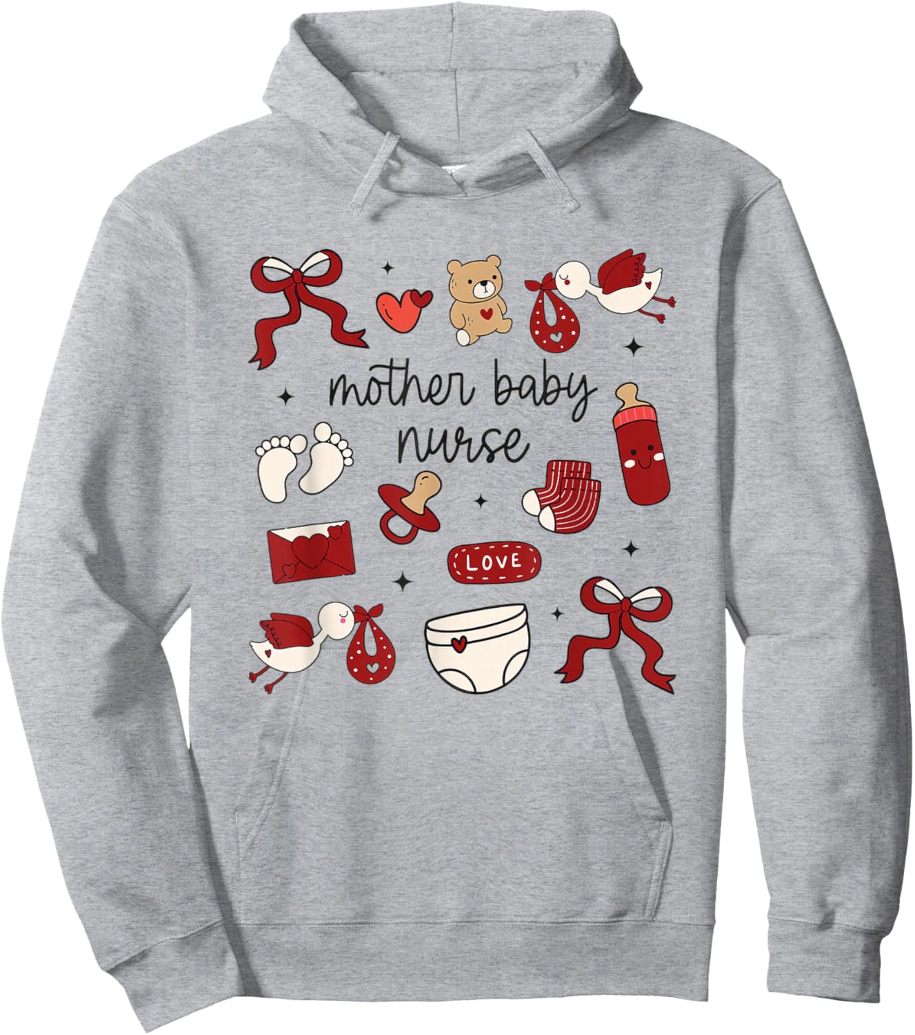 Mother Baby Nurse Valentines Postartum Coquette Stork MBU Hoodie - Hoodie | Ash