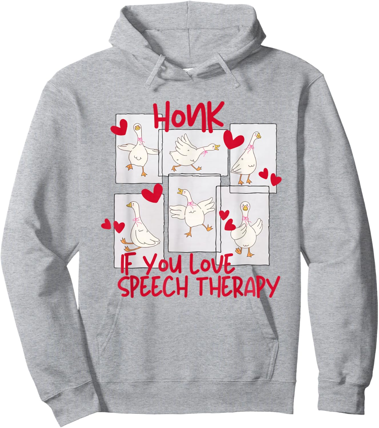 Women Cute Goose Valentines SLP Speech Language Pathologist Hoodie - Hoodie | Ash