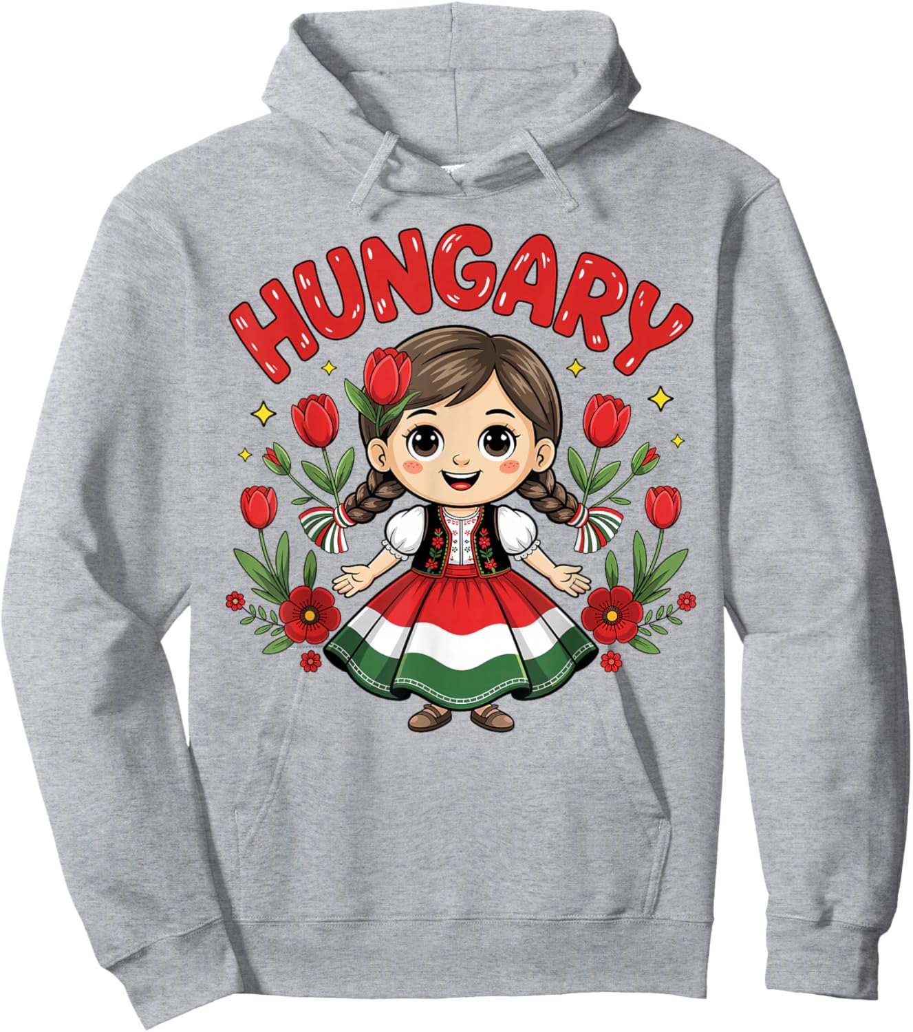 Cute Hungarian Girl in Traditional Red Dress for Kids Hoodie - Hoodie | Ash