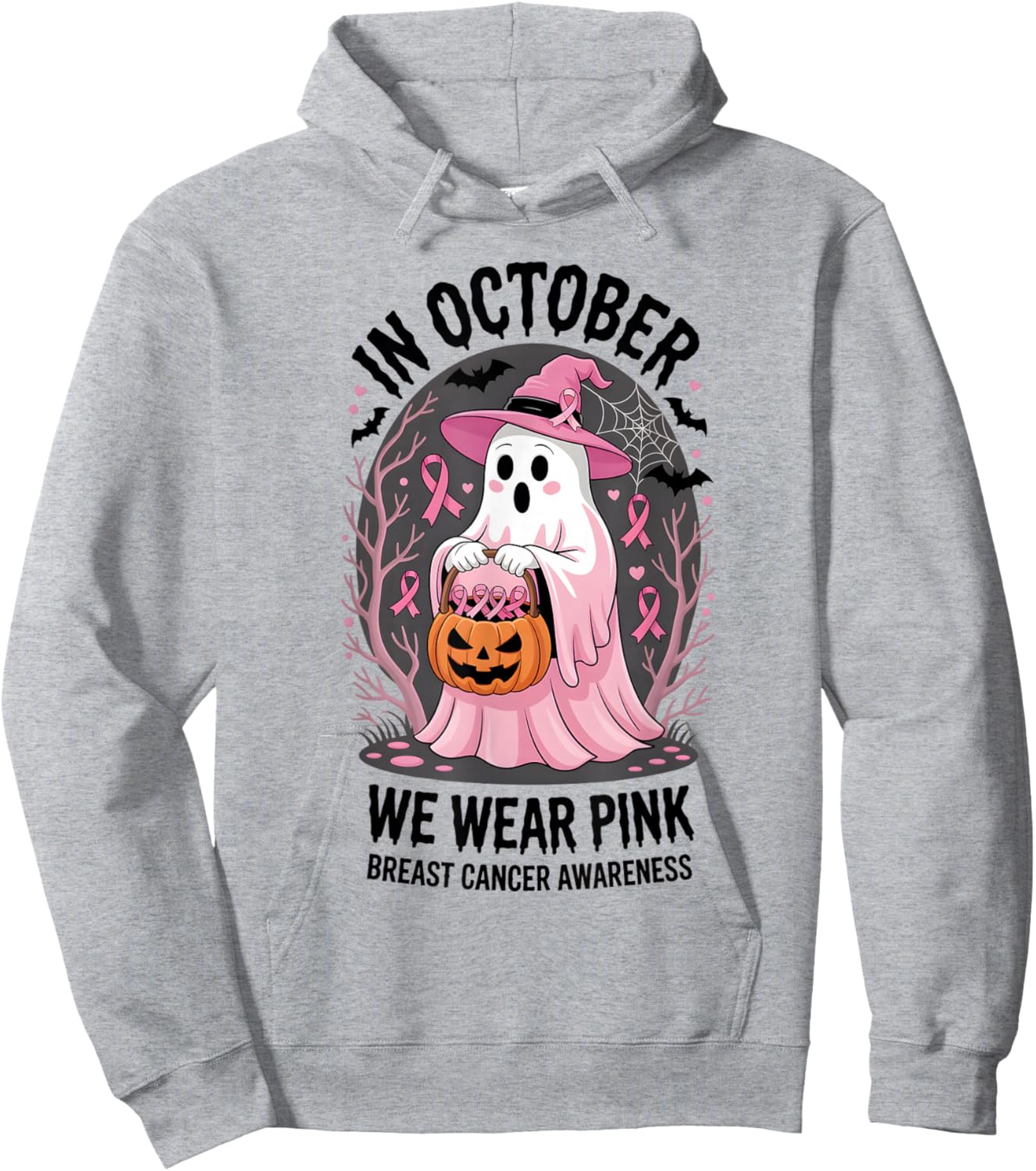 in October We Wear Pink Breast Cancer Awareness Hoodie - Hoodie | Ash