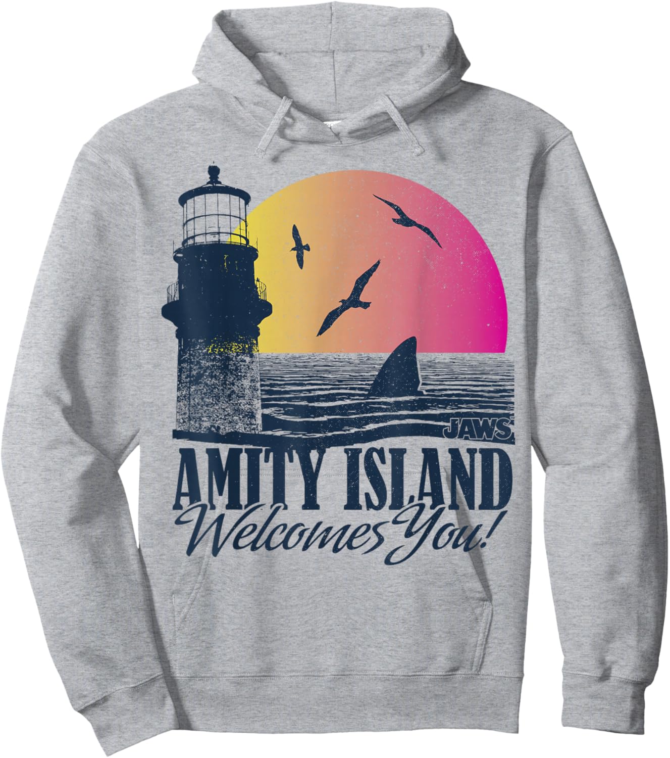 Jaws Amity Island Welcomes You Shark Fin Sunset Hoodie - Hoodie | Ash