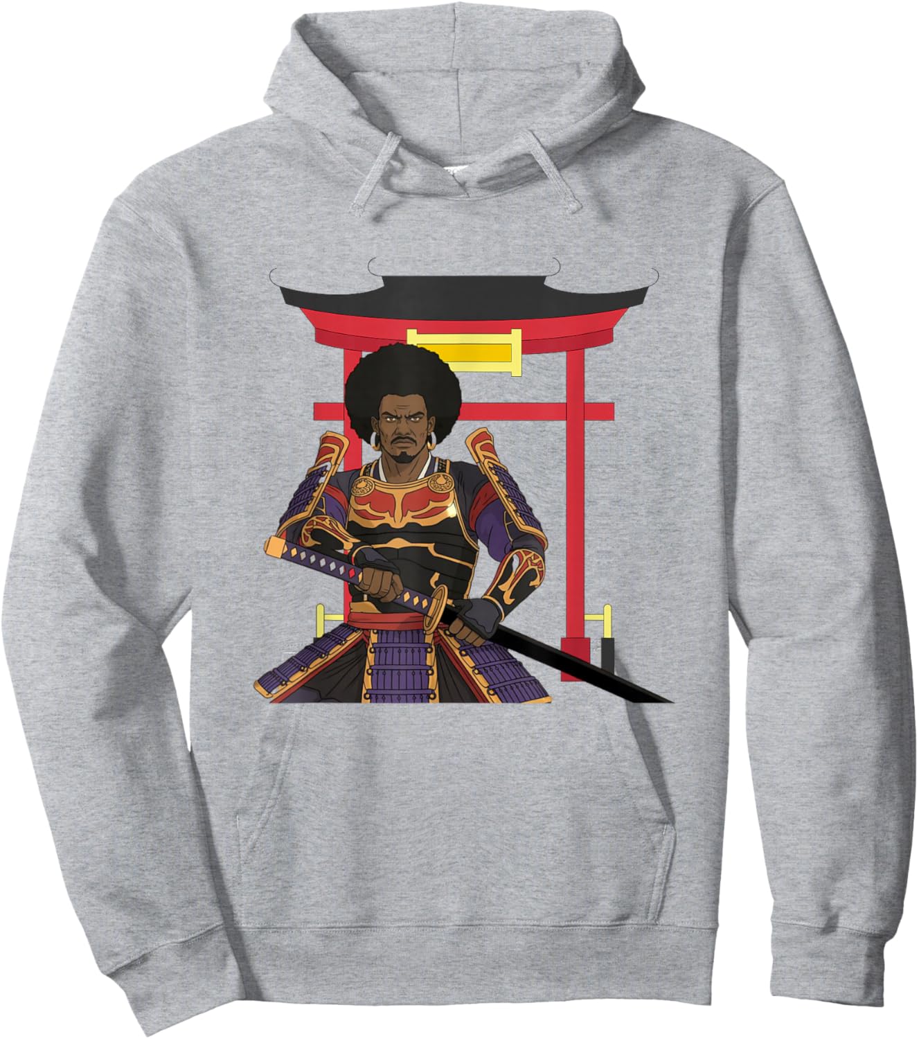 African Samurai Warrior Katana Torii Gate Japanese Bushido Hoodie - Hoodie | Ash